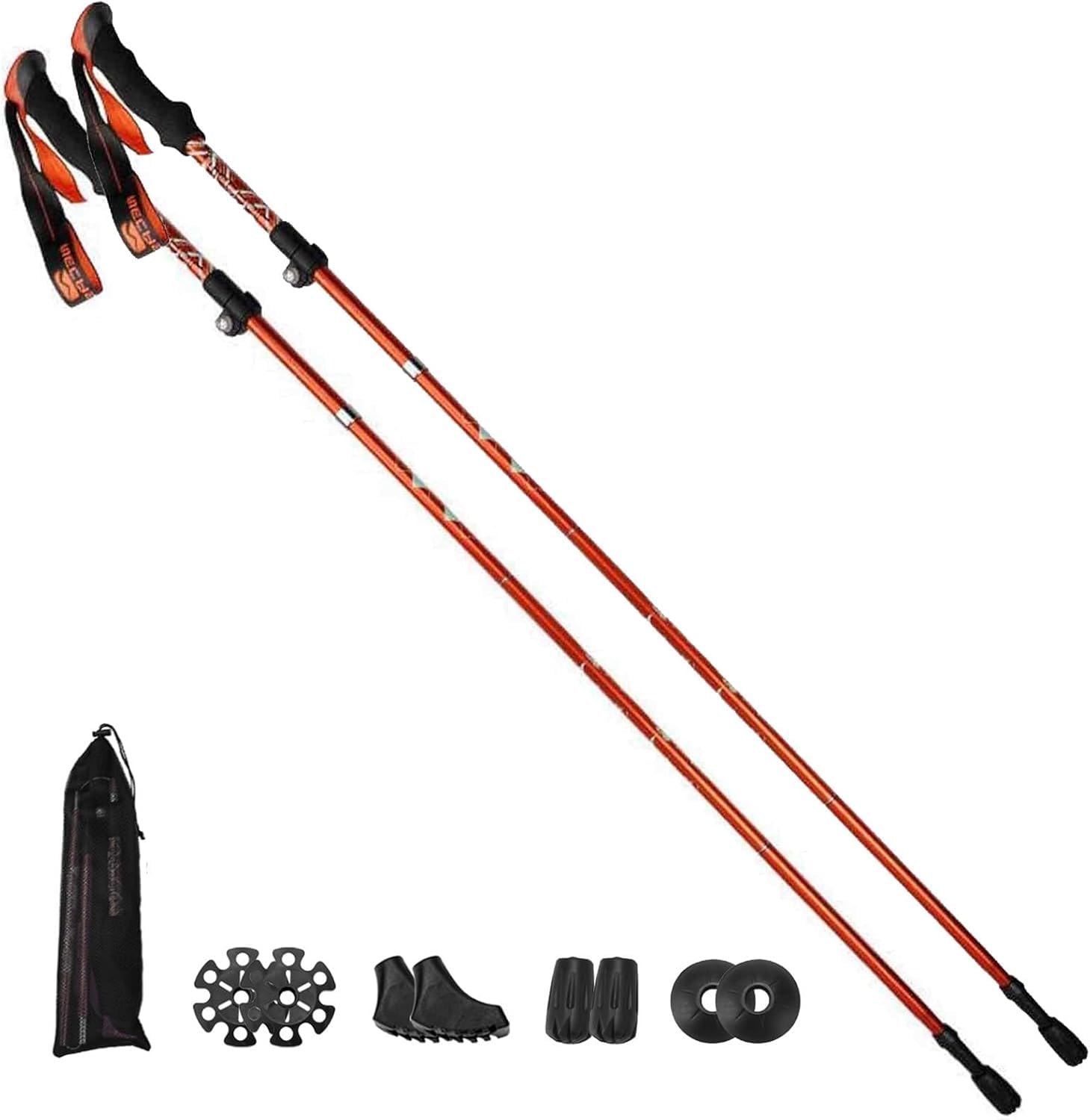 Aluminiowe kijki trekkingowe, regulowane, lekkie kijki, zestaw 2 szt., pięciokrotna konstrukcja do wędrówek, odpowiednie dla mężczyzn i kobiet, długość 110-125 cm