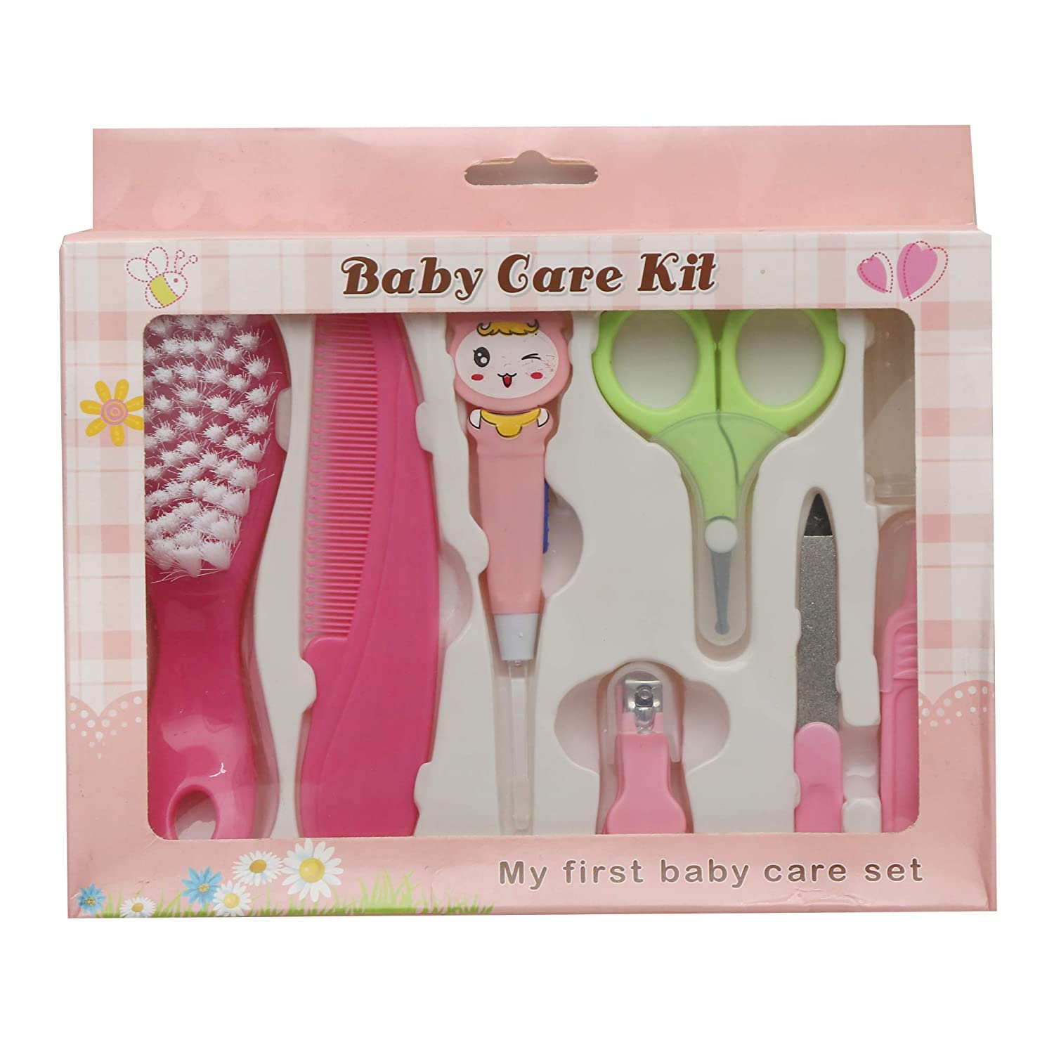 Cute Plastic Portable Baby Care Kit Nursery Kids Healthcare and Grooming Set Manicure and Pedicure Accessories for New Born Babies Toddler Kids (Pack of 6 Pink-image-39