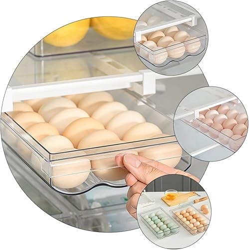 Miniatura 9 de SOLUSTRE Cajones de almacenamiento para refrigerador, cajones de almacenamiento de huevos, contenedores de alimentos frescos para congelador,