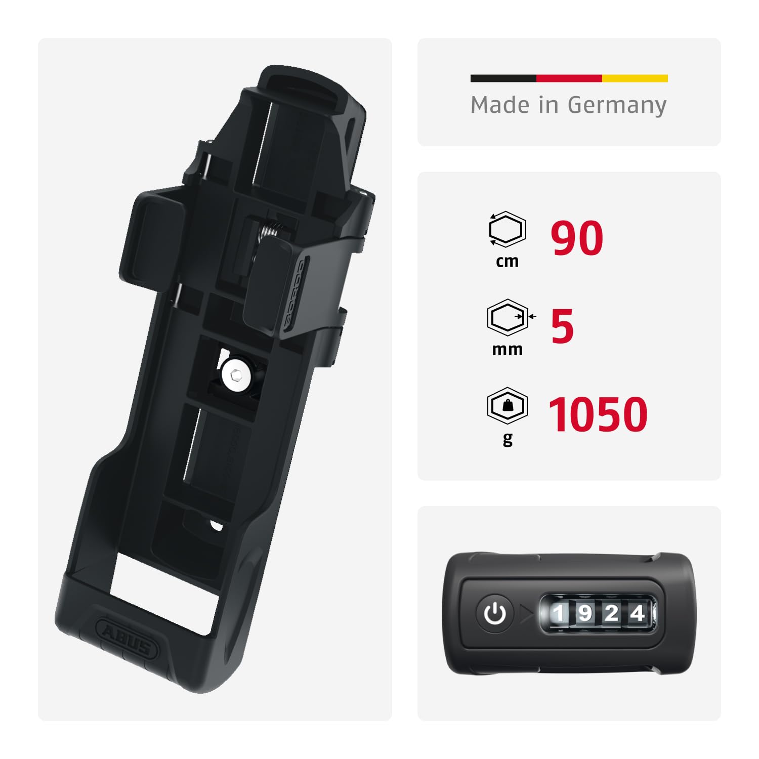 ABUS Bordo 6000C Lucchetto pieghevole a LED con porta lucchetto SH - lucchetto pieghevole per bicicletta con codice numerico illuminato - livello di sicurezza 10 - lunghezza 90 cm