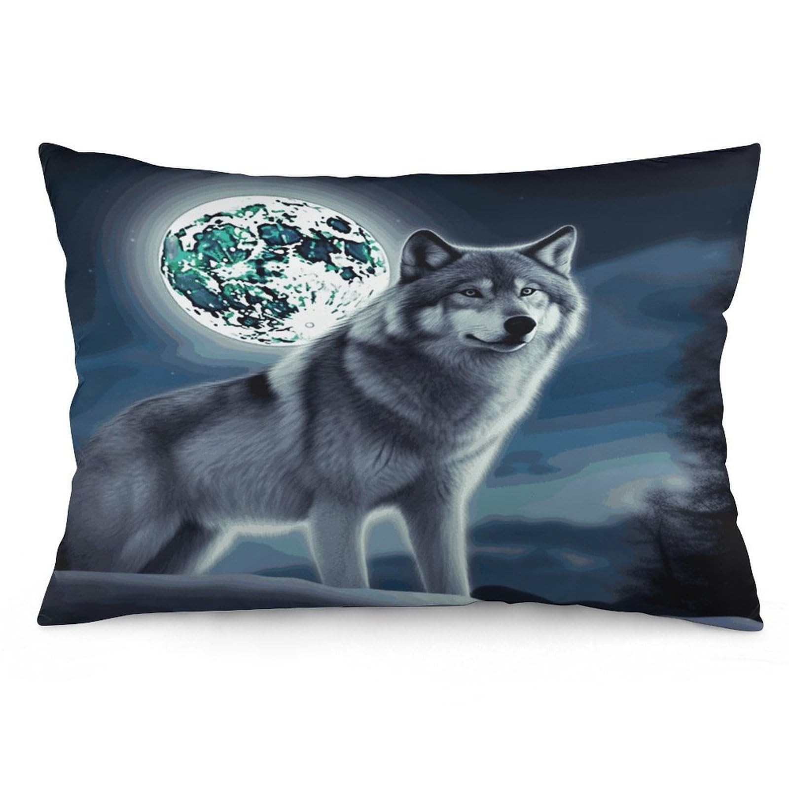 Wolf Under Moon Throw Pillow Covers with Silent Zipper Polyester Pillow Protectors Removable Pillow Cases Soft Pillowcase Cozy Pillow Sham Cushion Cover for Sofa Car Bed 16 "x24