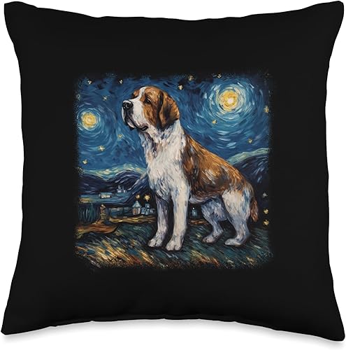 Vista 5 de St. Bernard van gogh gift dog women Dog in Starry Night Van Gogh San Bernardo - Almohada (18 x 18 pulgadas), multicolor