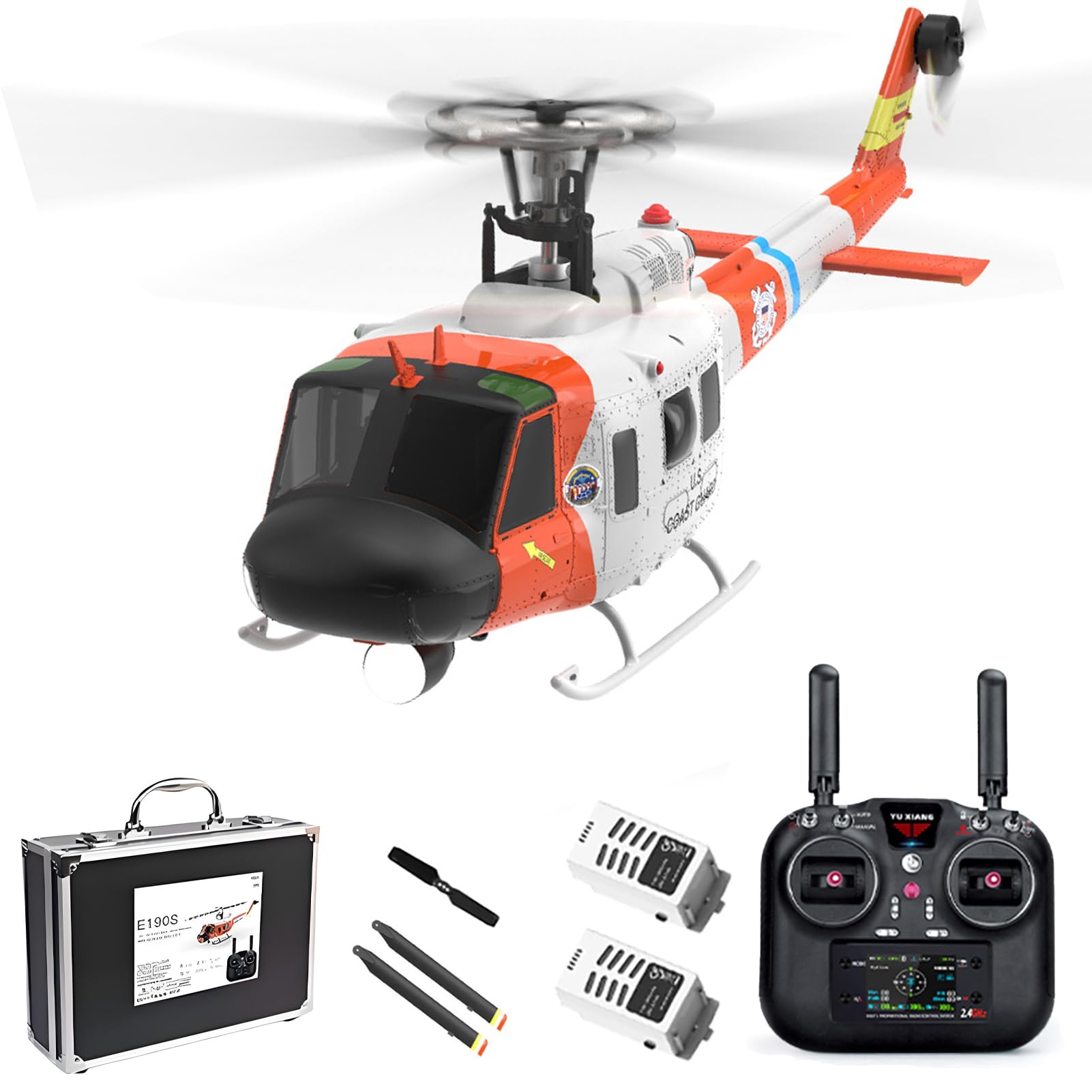 Authticar F07S RC Helicopter, 1:34 Scale UH-1 Huey Rescue Helicopter with 2.4Ghz 9CH GPS Optical Flow Localization TOF LiDAR Altitude Hold Dual Brushless Motor 12min Flight Auto Return 2 Batteries