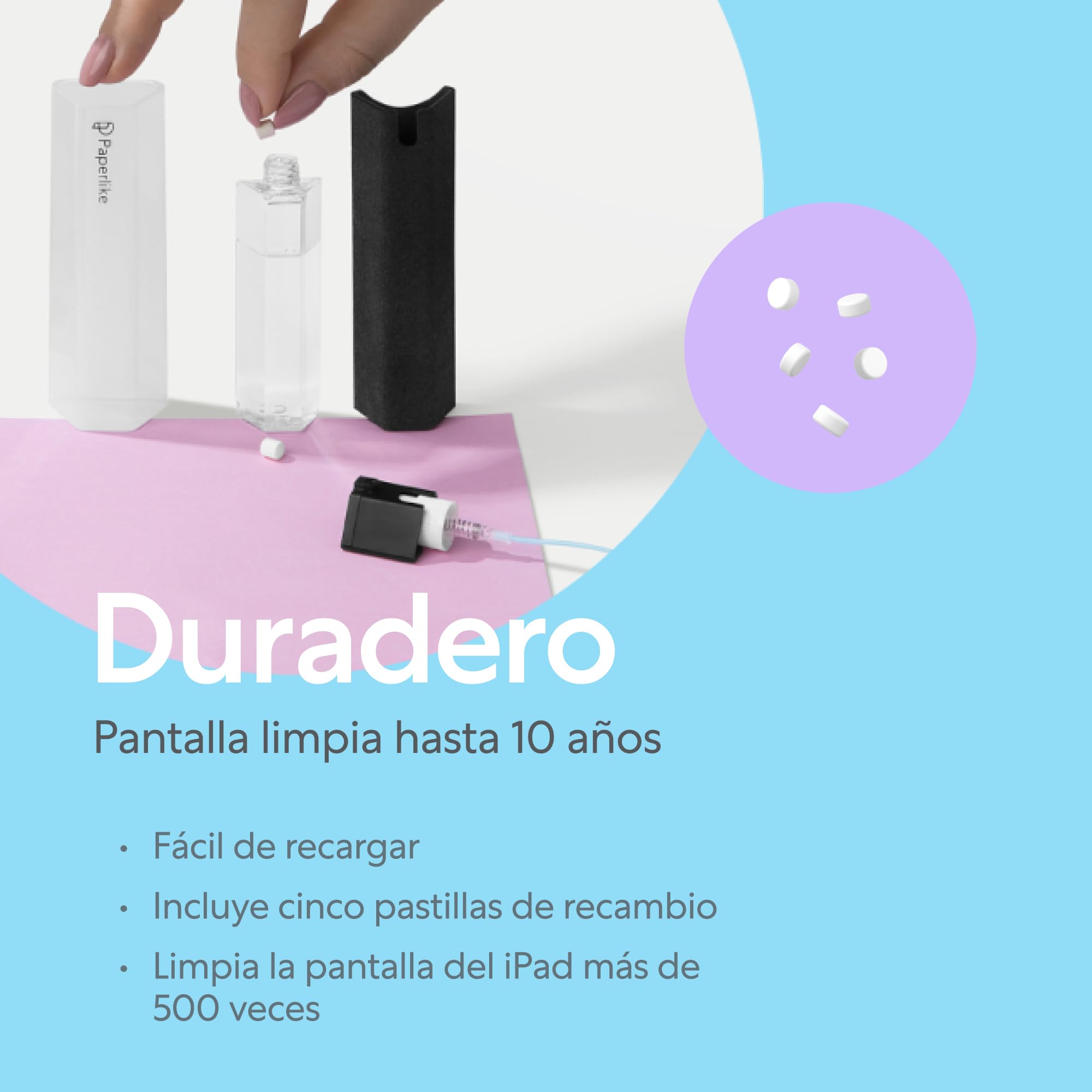 Paperlike® All-in-One Cleaning Kit - Botella de Microfibra Recargable & solución limpiadora + 5 Pastillas de Recambio - Seguro para iPad & Pantallas electrónicas