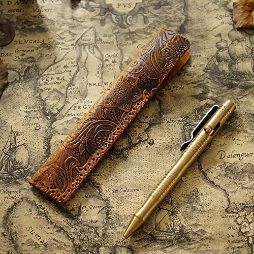 Dongker Leather Pen Case,Carved Fountain Pouch Vintage Pencil Bag For Office School Up To 1 Pen #TOP3