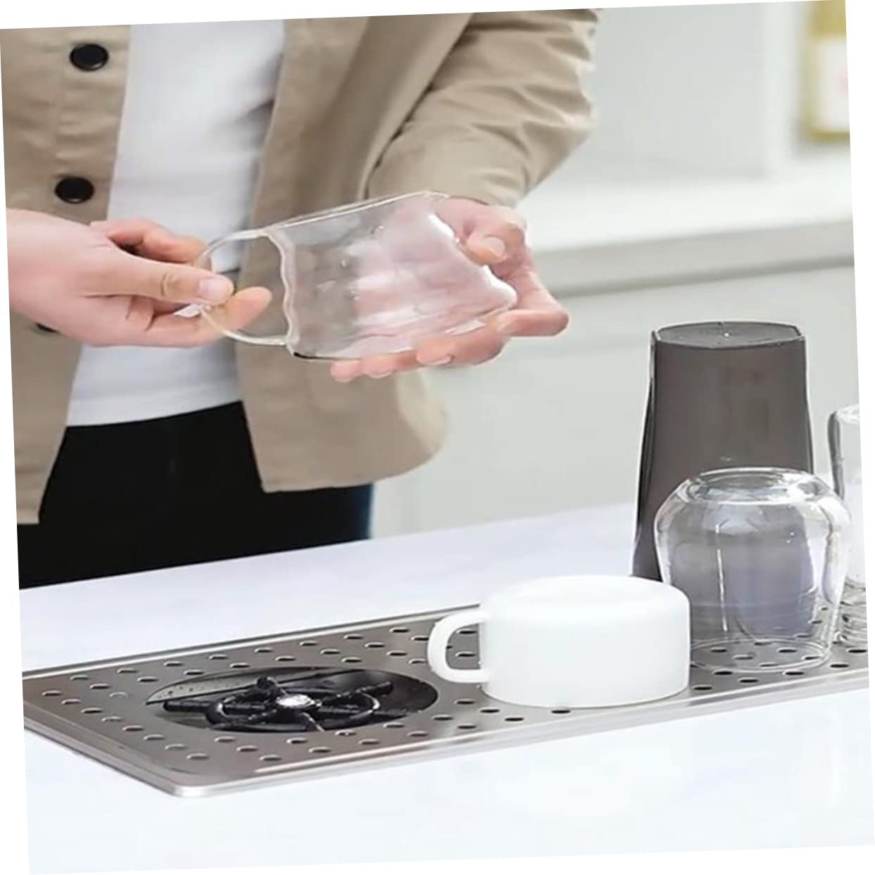 LIFKOME Lavavasos Inoxidable Enjuagadora de Vidrio para Fregadero de Cocina Automático de Tazas y Botellas Compatible con Diferentes Instalación para Uso Hogar y Bar