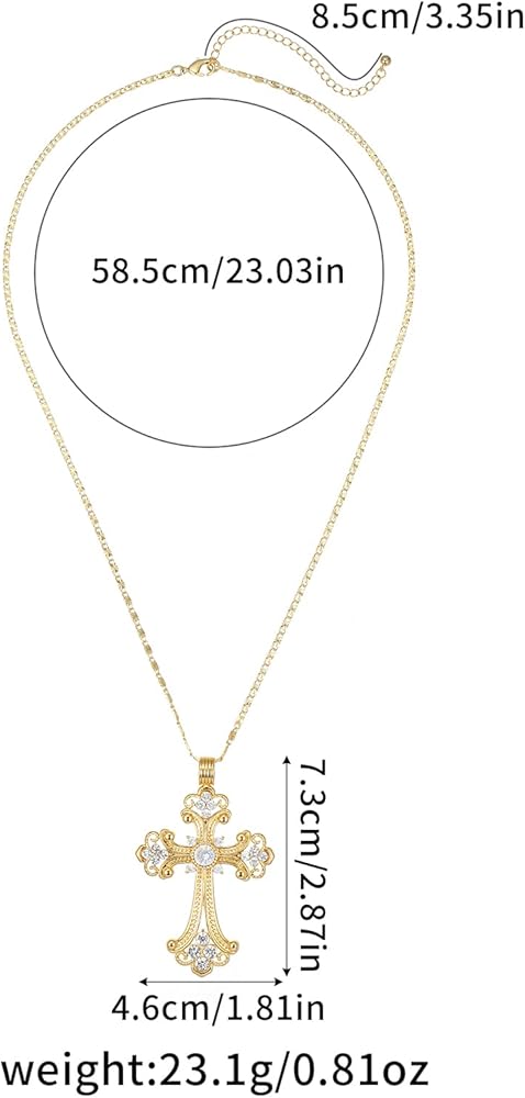 SHANG JIURUI Gold-tone Big Cross Necklace Cross Non Tarnish Large