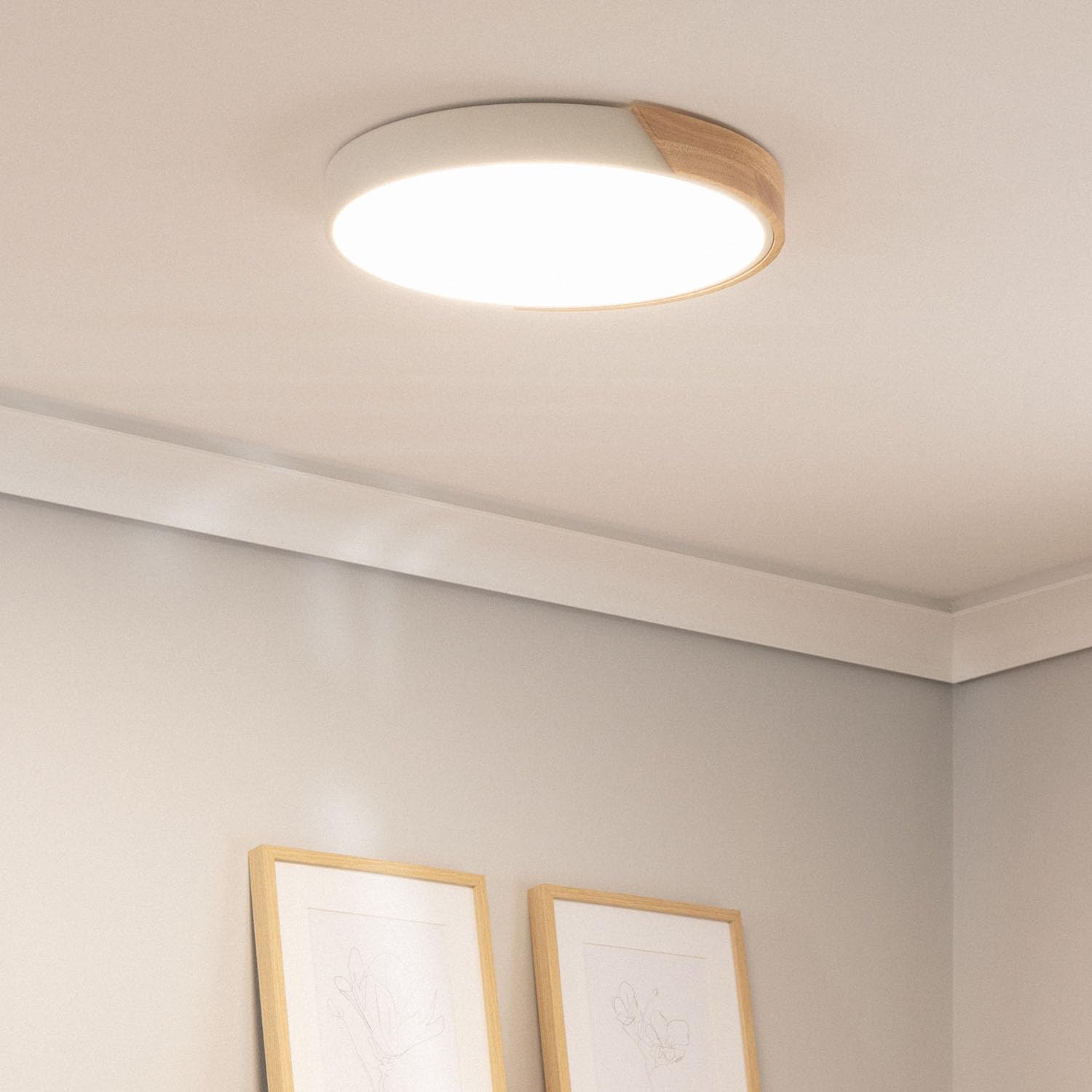 LEDKIA Plafón LED 24W Circular Madera y Aluminio Ø418 mm CCT Seleccionable | Ideal para Cocina, Comedor, Habitación