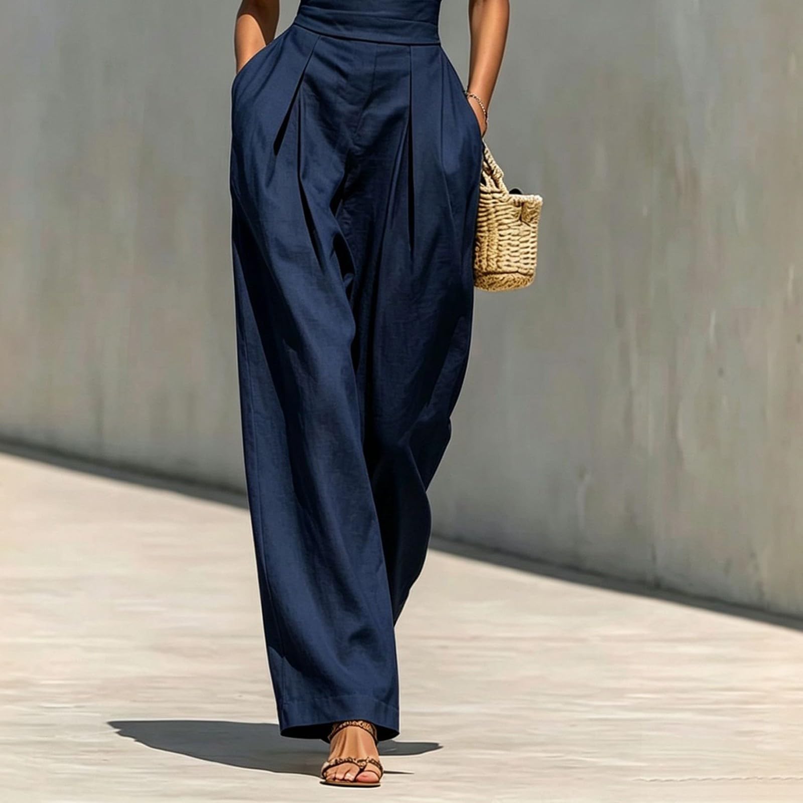 Tuta da donna elegante, per feste, senza maniche, collo alto, per il lavoro | Tuta intera a vita alta con tasche, a gamba larga, per matrimonio