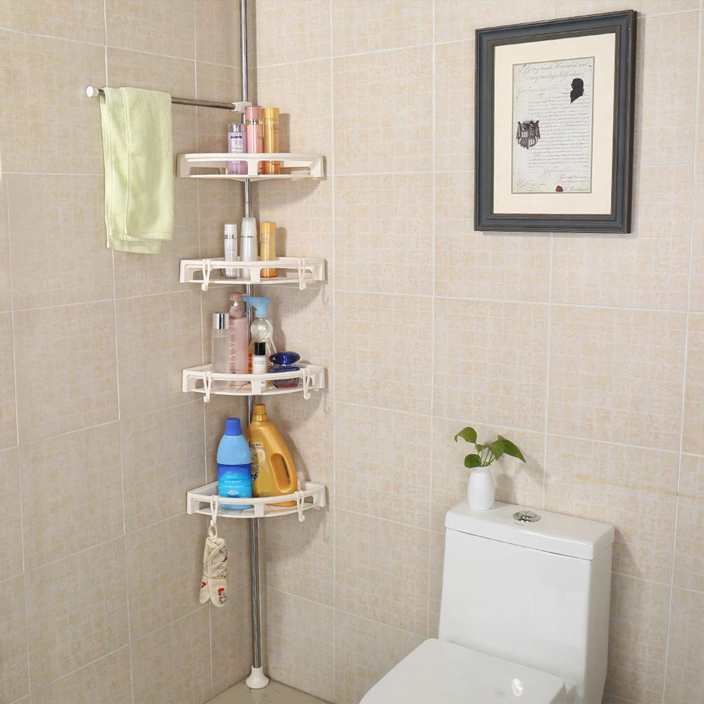 Hershii Estante organizador de ducha esquinero para baño con 4 cestas grandes y barra de toallas, color marfil