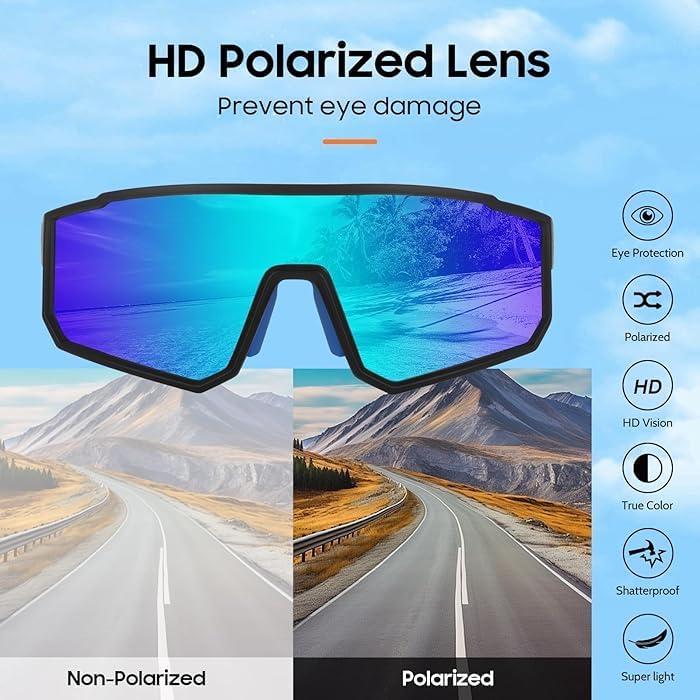 Image of MAXO POLARIZED Sports Sunglasses for Cricket Cycling Riding Biking Night Driving - Lightweight UV400 Protected Anti Glare Branded Goggles for Men - Stylish Mirrored Performance Shades