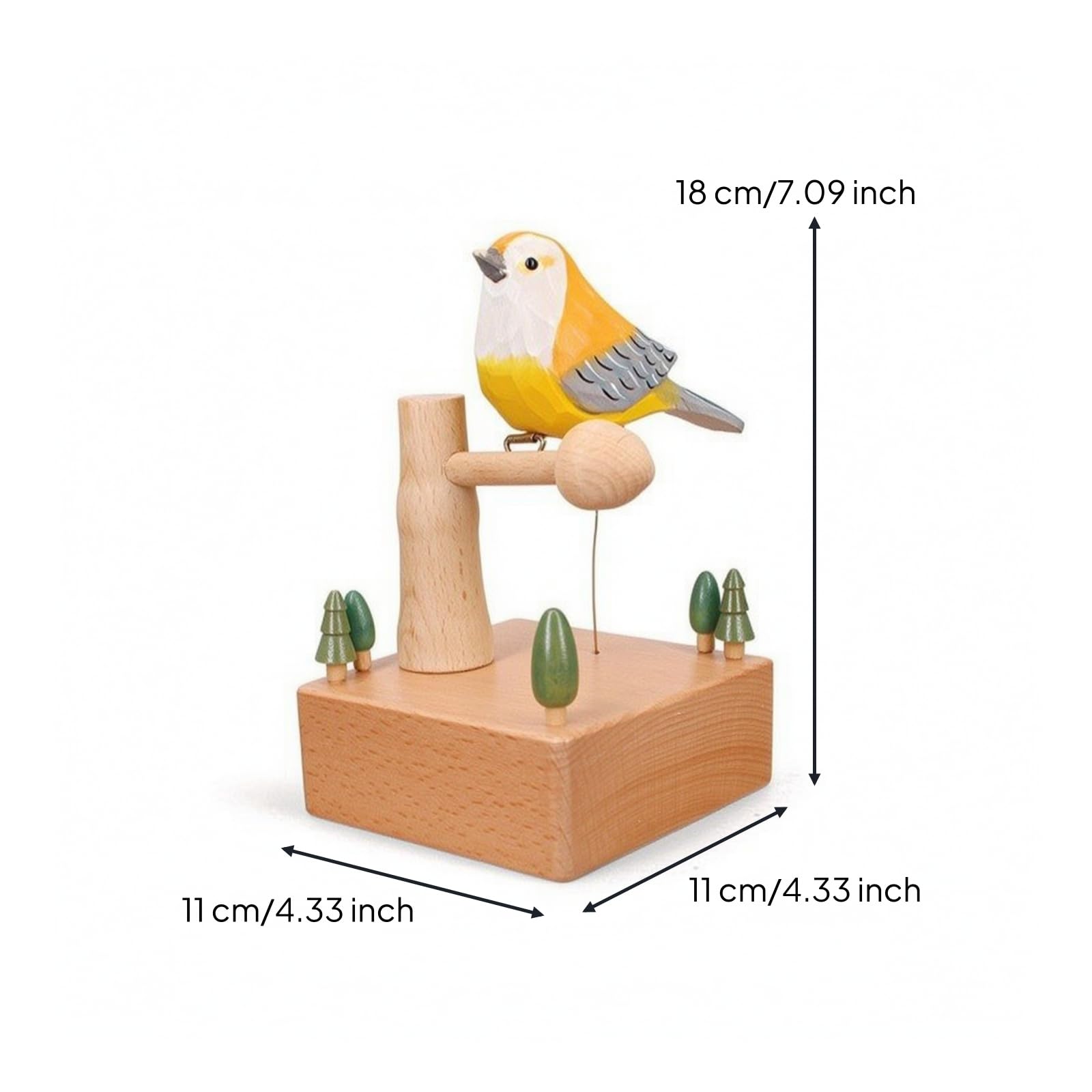 Mechanischer Vogelspieler Musikdose Holz Spieluhr Vogel Ornament Elektrisch Buchenholz mit USB 32 Lieder Ruhige, Modern Minimalistisch, Design Großes Gelbes Vögelchen