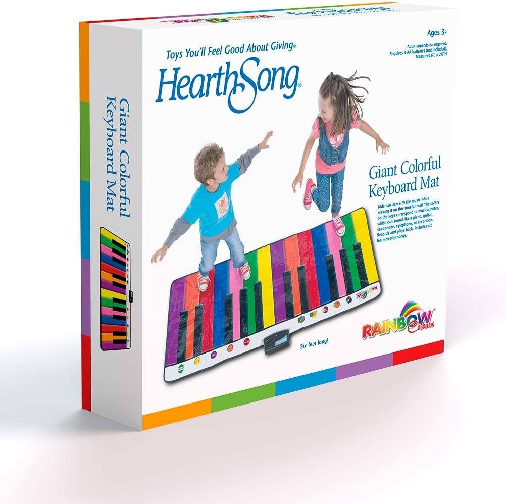 HearthSong 730526 Giant Piano for Kids, Musical Dance Keyboard Floor Mat, 5 Instrumental Sounds, 6 Song Cards, Color Coordinated Keys, Record and Play Back, 6' L x 2 1/2' W