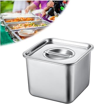 Stainless Steam Hotel Pans,Metal Catering Pan Ingredient Container,Stackable Chafing Water pan with lids,Closed lid,12cm/4.7in
