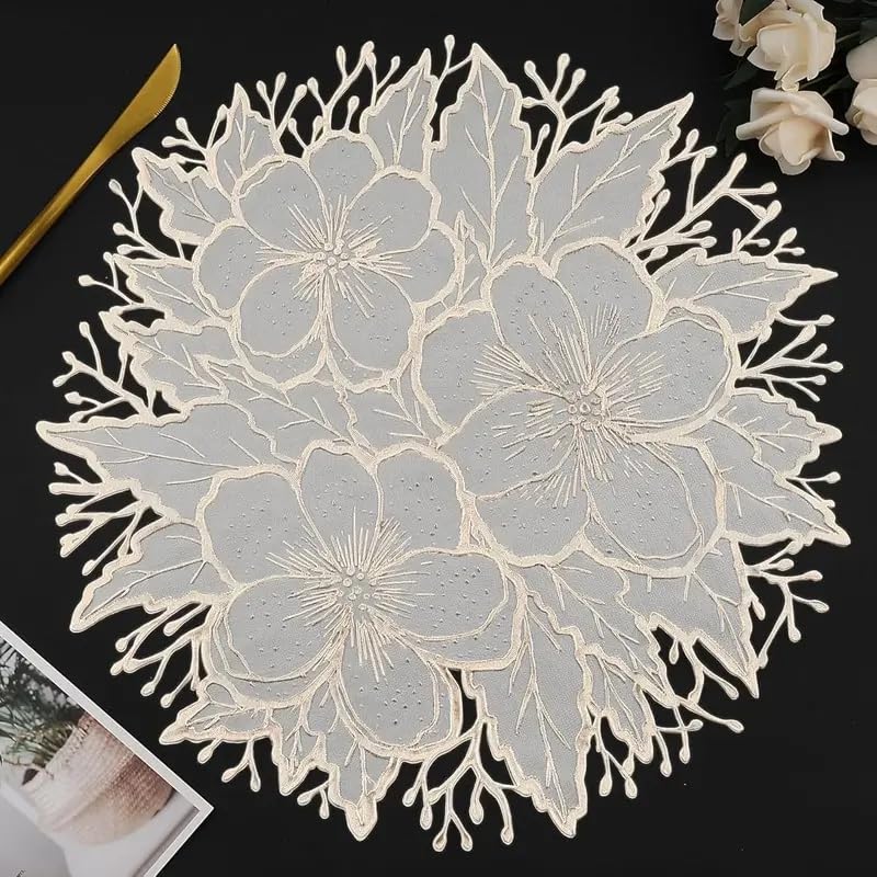 Image of Dakshya Industries Dining Table Mats Round PVC Set | 6 Waterproof Placemats (38 x 38 cm) + 1 Table Runner (91 x 33 cm) | Heat Resistant, Kitchen Decor (Solique)