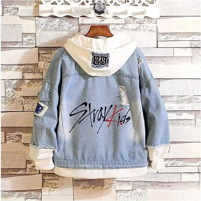 Miniatura 2 de ACEFAST INC Kpop Stray - Chaqueta vaquera con capucha para niños, Felix Hyunjin Changbin Bangchan, para mujeres y niñas