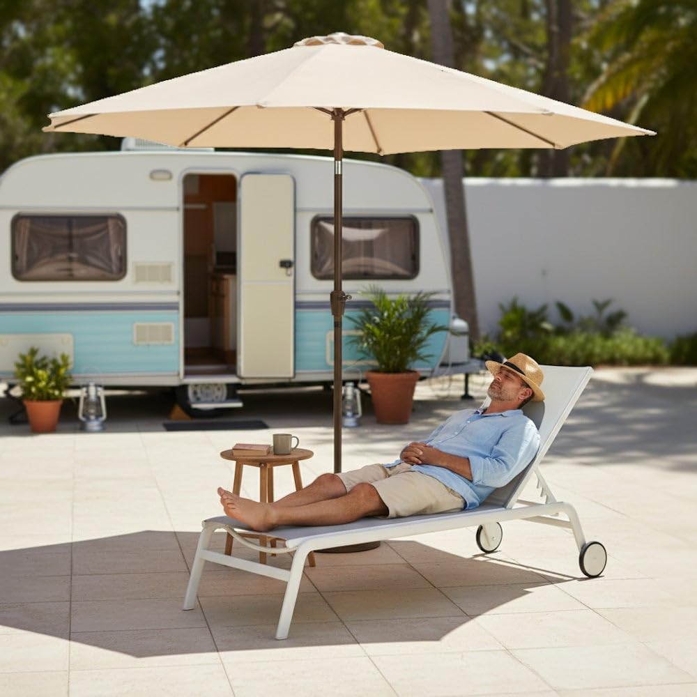LOLAhome Parasol +RESISTENTE, circular, mástil inclinable Ø38mm de aluminio, con Antiviento y Manivela, Elegante y Duradero, tratamiento Anti-corrosión, Para Exterior, Jardín - Tessa Alba