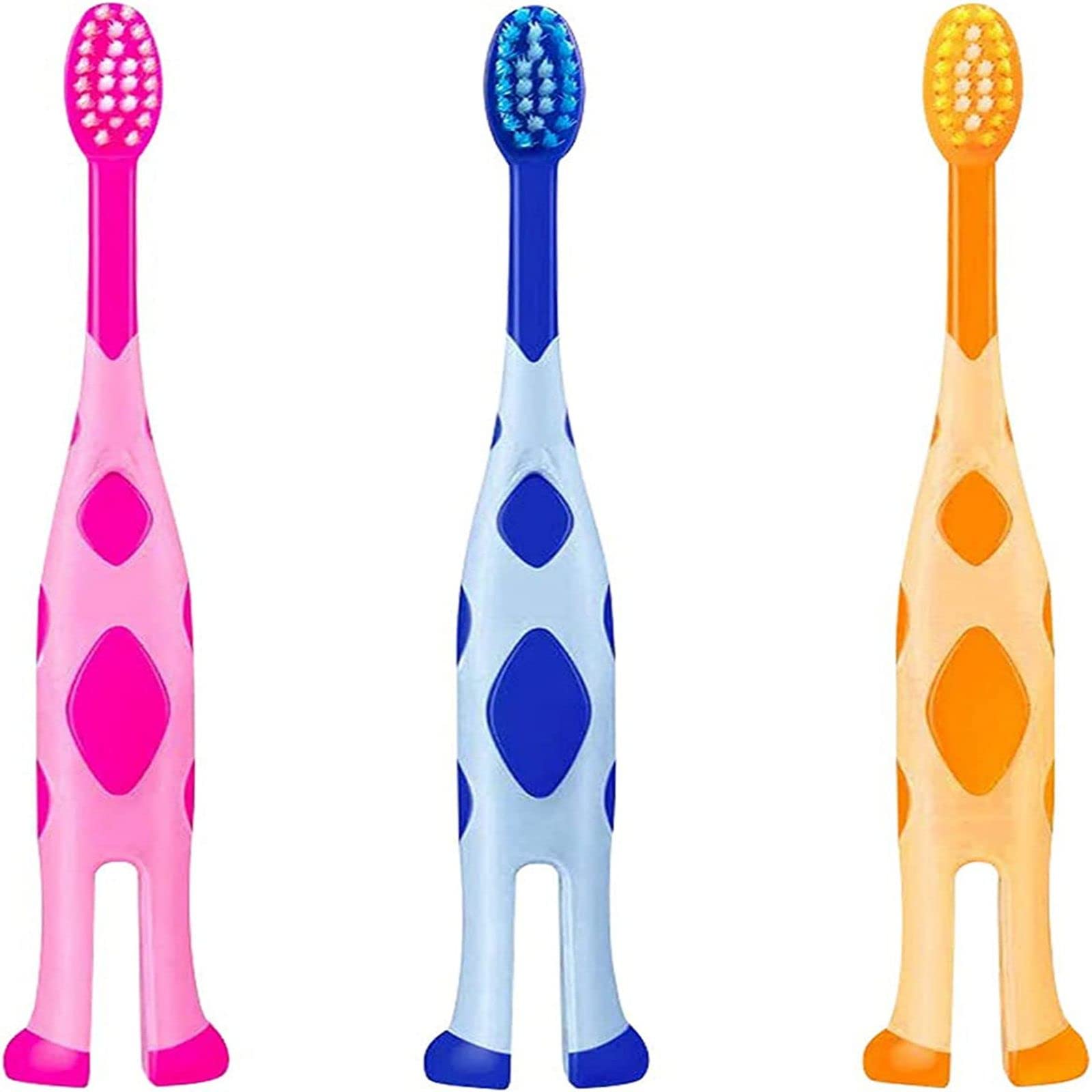 Kids Toothbrush, Extra Soft Brush Lovely Manual Toothbrush with Standing Base, Suitable for Kids 2 to 8 Years Old, 3 Pack, Random Color