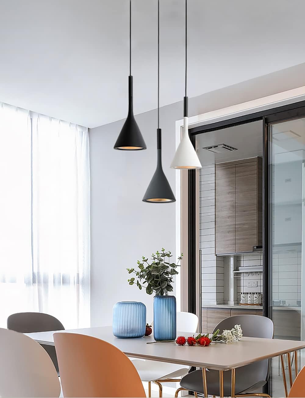 iYoee Mini Pendant Light Fixture for Kitchen Island,Black Hanging Chandelier Light fixtures E26 Living Room Bedroom Bedside Adjustable Ceiling Light,Free 5W LED Bulb - 