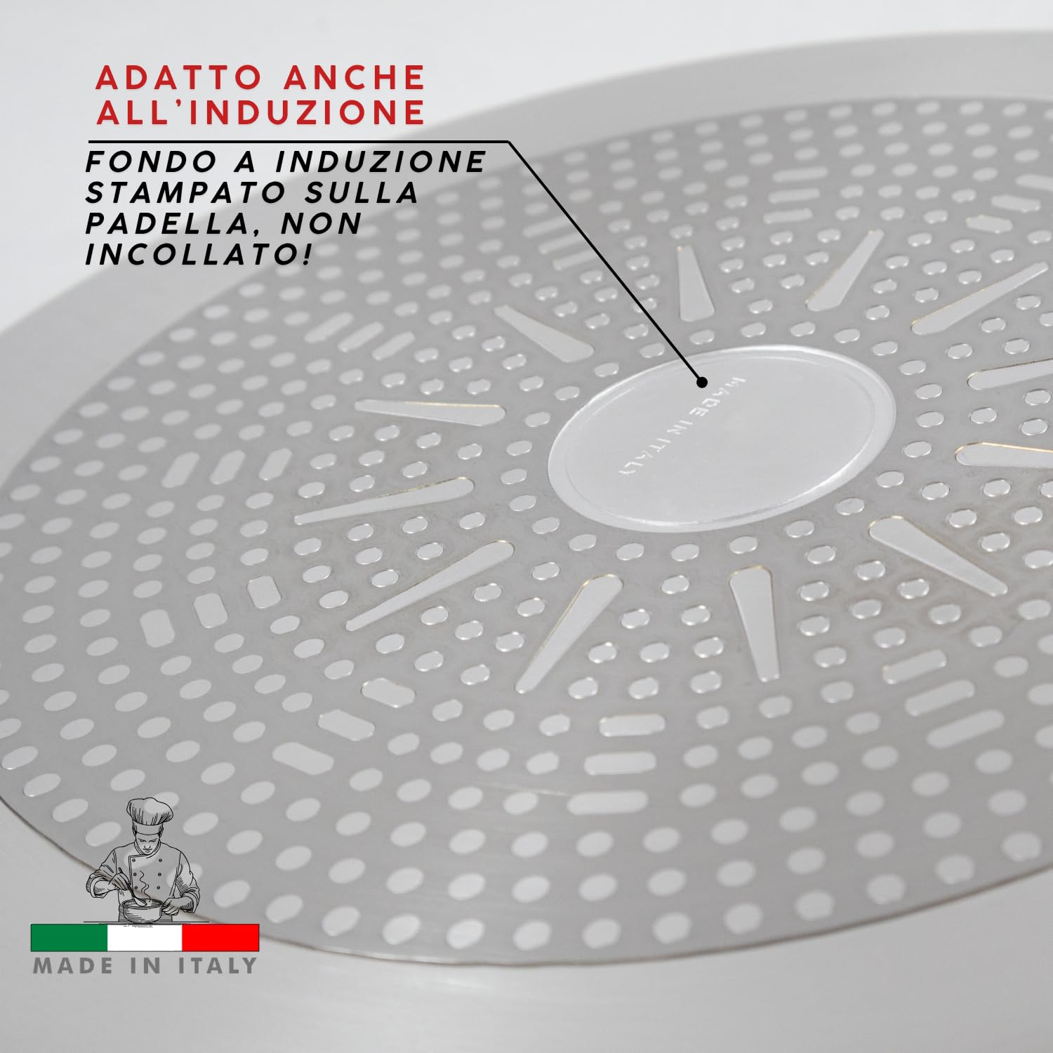 MOHOME Padella Alluminio Professionale Induzione Made in Italy Manico Acciaio Inox Ø 32 cm Pentola Fondo Basso Rotonda Altezza 5,2 cm Piano Cottura Grill Fornello Gas Forno