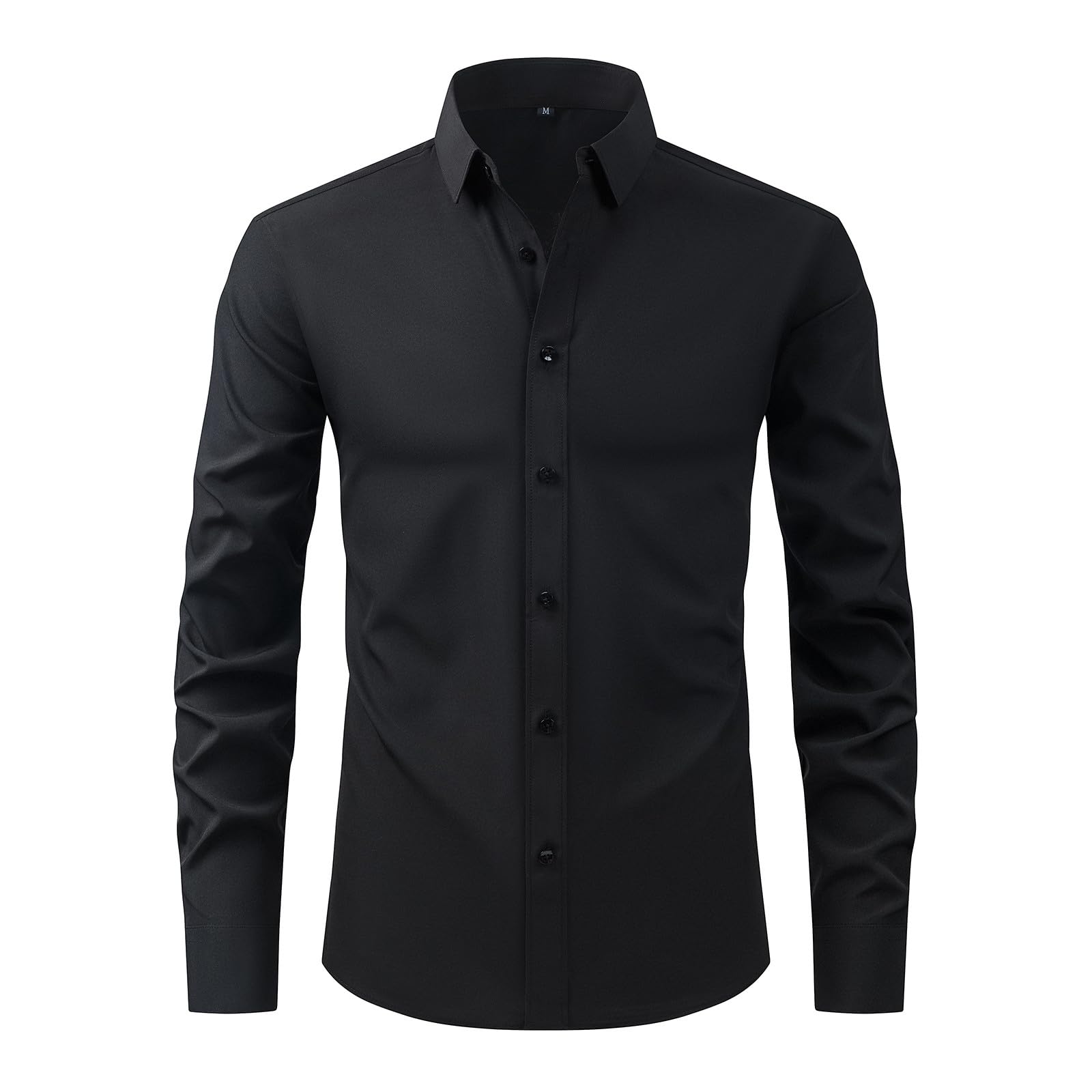 Uillui Mens Long Sleeve Dress Shirt Wrinkle Free Slim Fit Stretch Business Casual Button Down Shirt Solid Formal