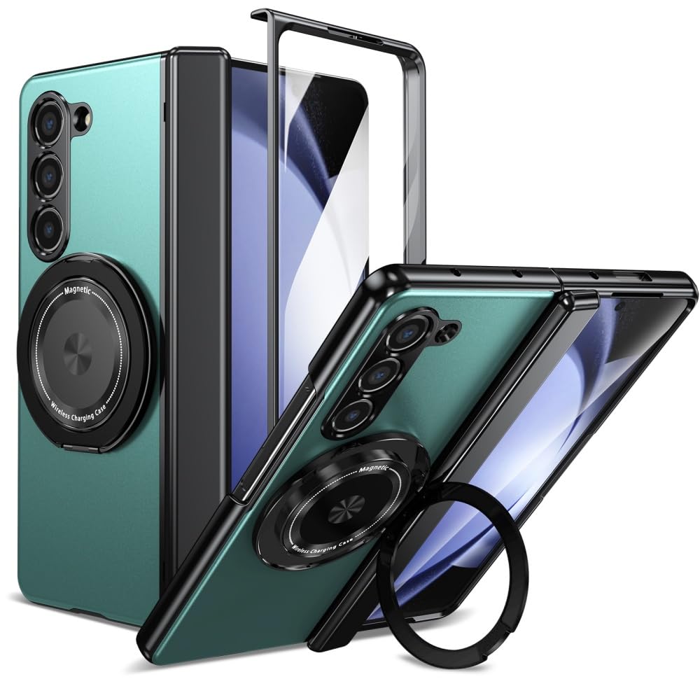 XKchatpt Magnetic Folding Phone Case for Samsung Galaxy Z Fold 5, Kickstand 360 Rotatable Magnetic Stand Case with Hinge Protection & Front Screen