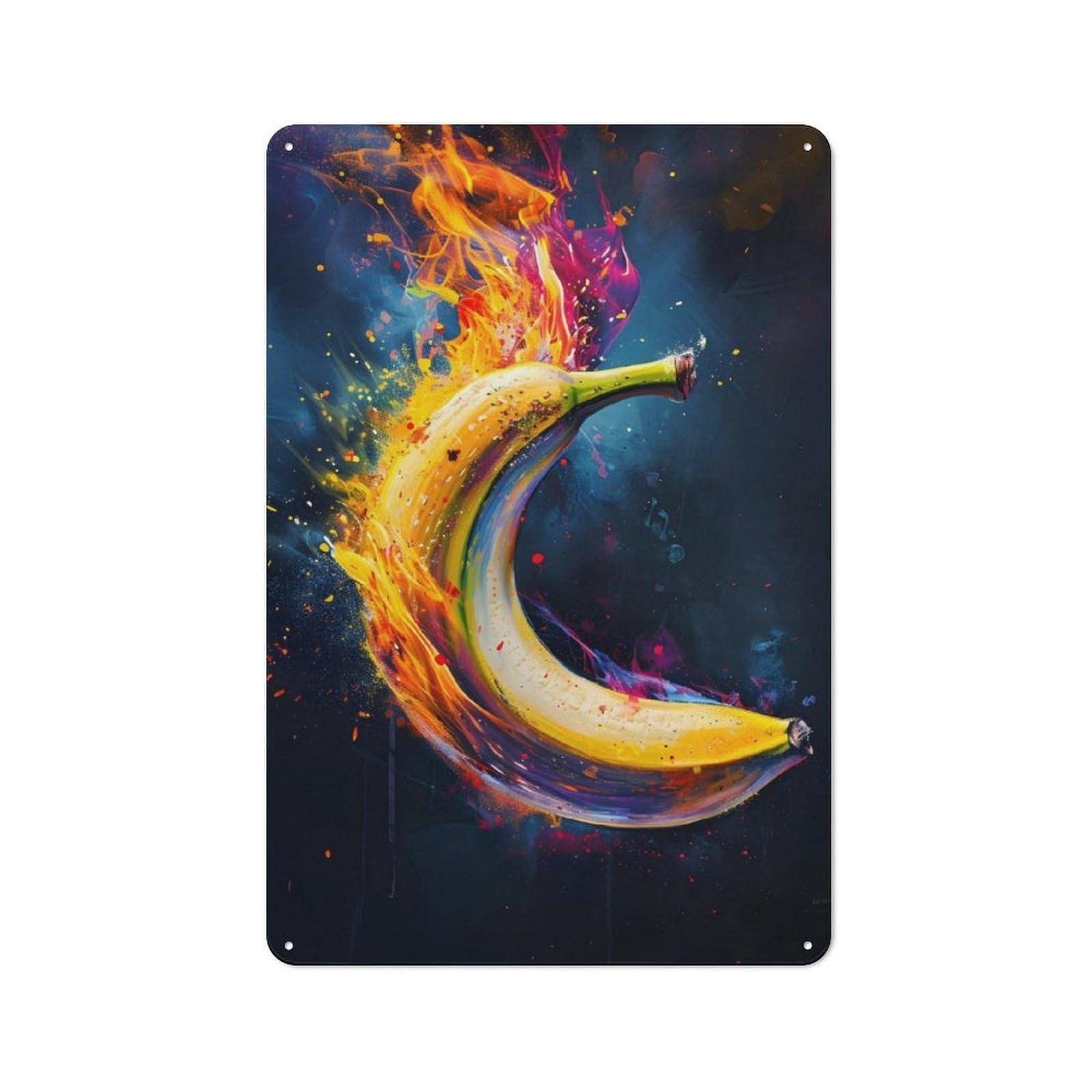 Junmoney Abstract Banana In Flames Tin Wall Plaque 30X20cm With For Dining Room Or Kitchen, For Vintage Wall Decor Fans, For Themed Room Decoration