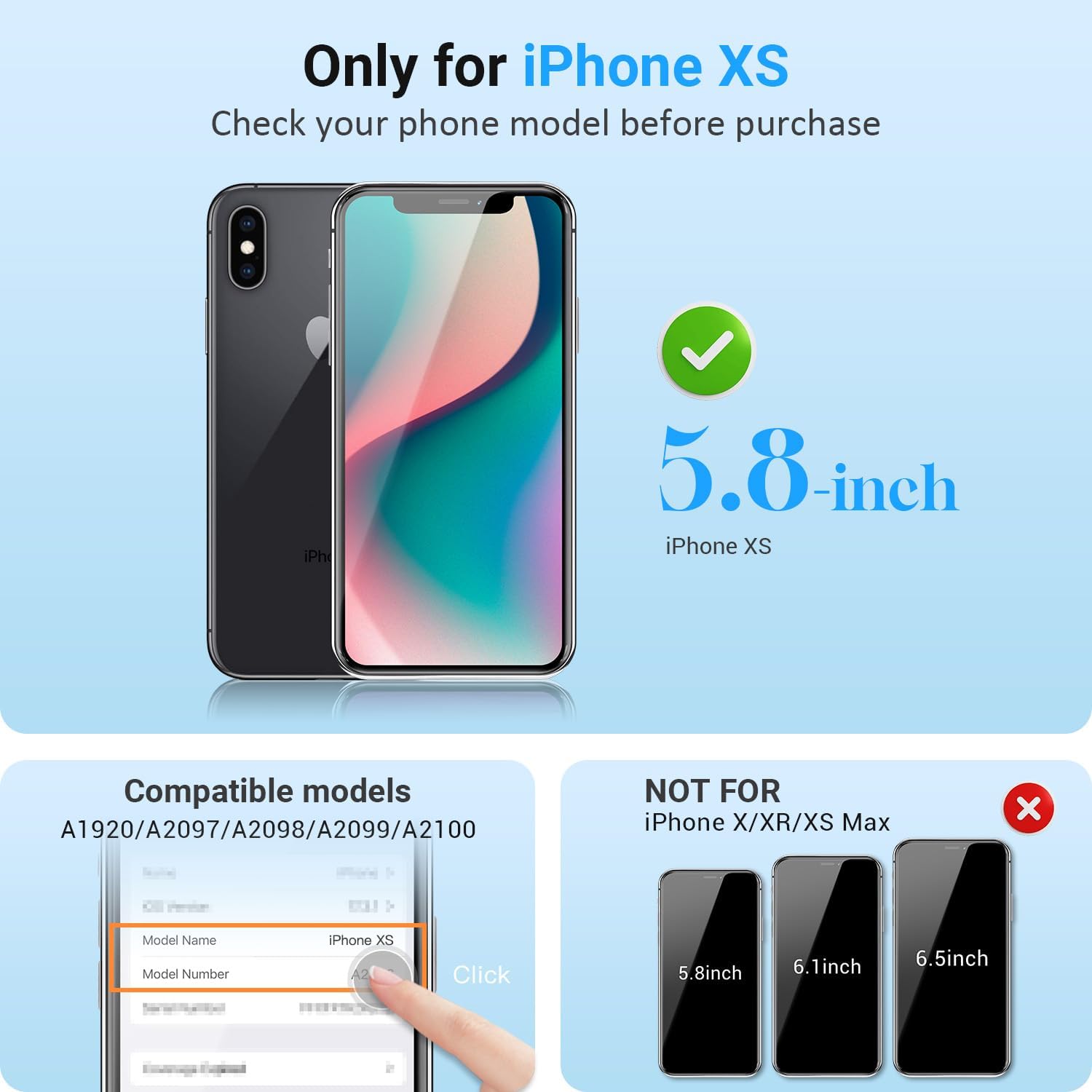iphone xs screen replacement, 5.8 inch 3d touch lcd digitizer for models a1920/a2097/a2098/a2099/a2100 includes repair toolkit, waterproof adhesive & tempered glass protector black 5.8" for iphone xs