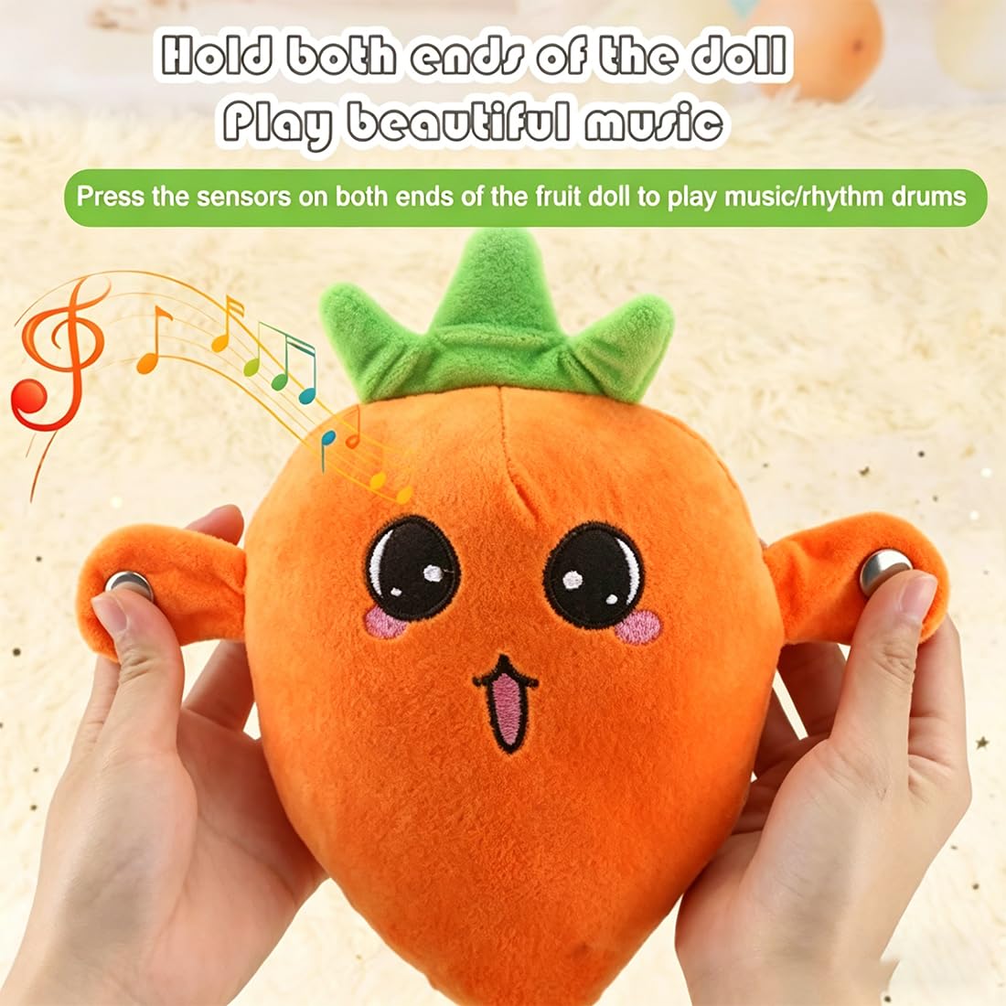 Peluche Musical Interactivo, Juguete de Fruta Sensible al Tacto para Niños, Juego Sensorial de Inducción con Música y Luces, Regalo Educativo de Aprendizaje para Juego en Grupo (3Pcs)