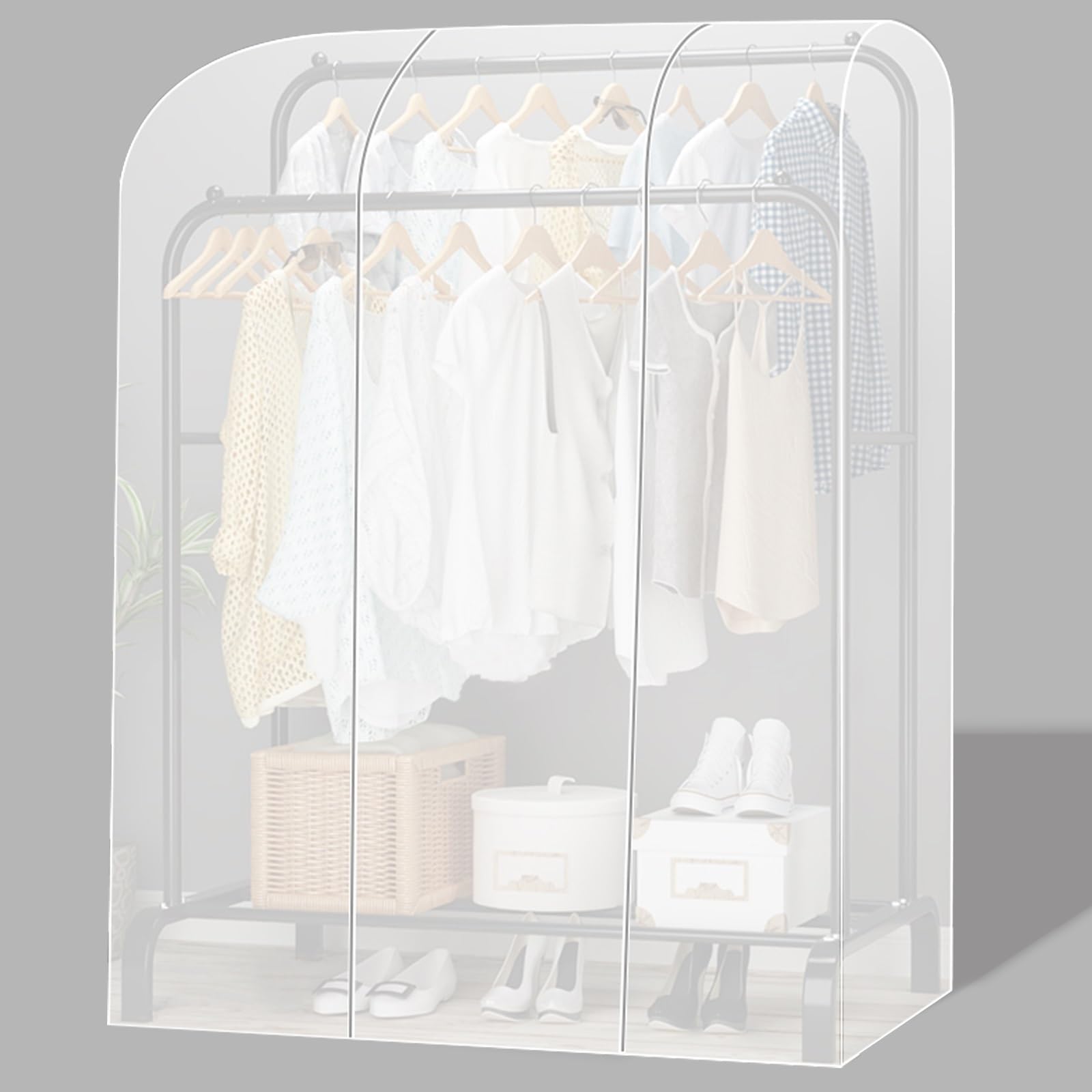Hanging Garment Bags for Storage Long with Zipper Large Capacity Clear Garment Bags for Hanging Clothes Suitable for Suits, Dresses and Other Clothes(Clear,200x50x150cm)
