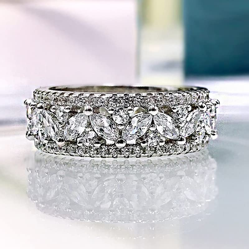 100% Plata de Ley 925, Anillos de Compromiso de Flores ahuecados de Diamantes con Alto Contenido de Carbono para Mujer, joyería Fina