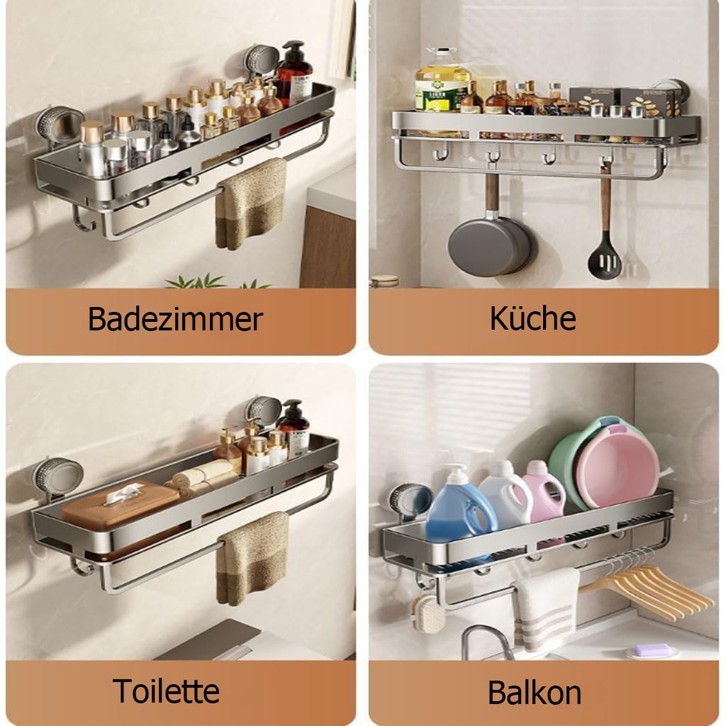 Estante de Ducha sin taladrar con Ventosa, Soporte Impermeable para champú para Ducha, Organizador de baño con Barra para Toallas y Gancho para Productos de Ducha y cosméticos,C,50cm
