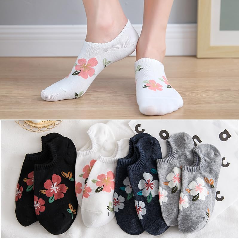 Calzini Invisibili con Motivo Floreale, Primaverili ed Estivi, Traspiranti, Morbidi e Comodi, Lavorati a Maglia, Casual(10 Pairs Mix)