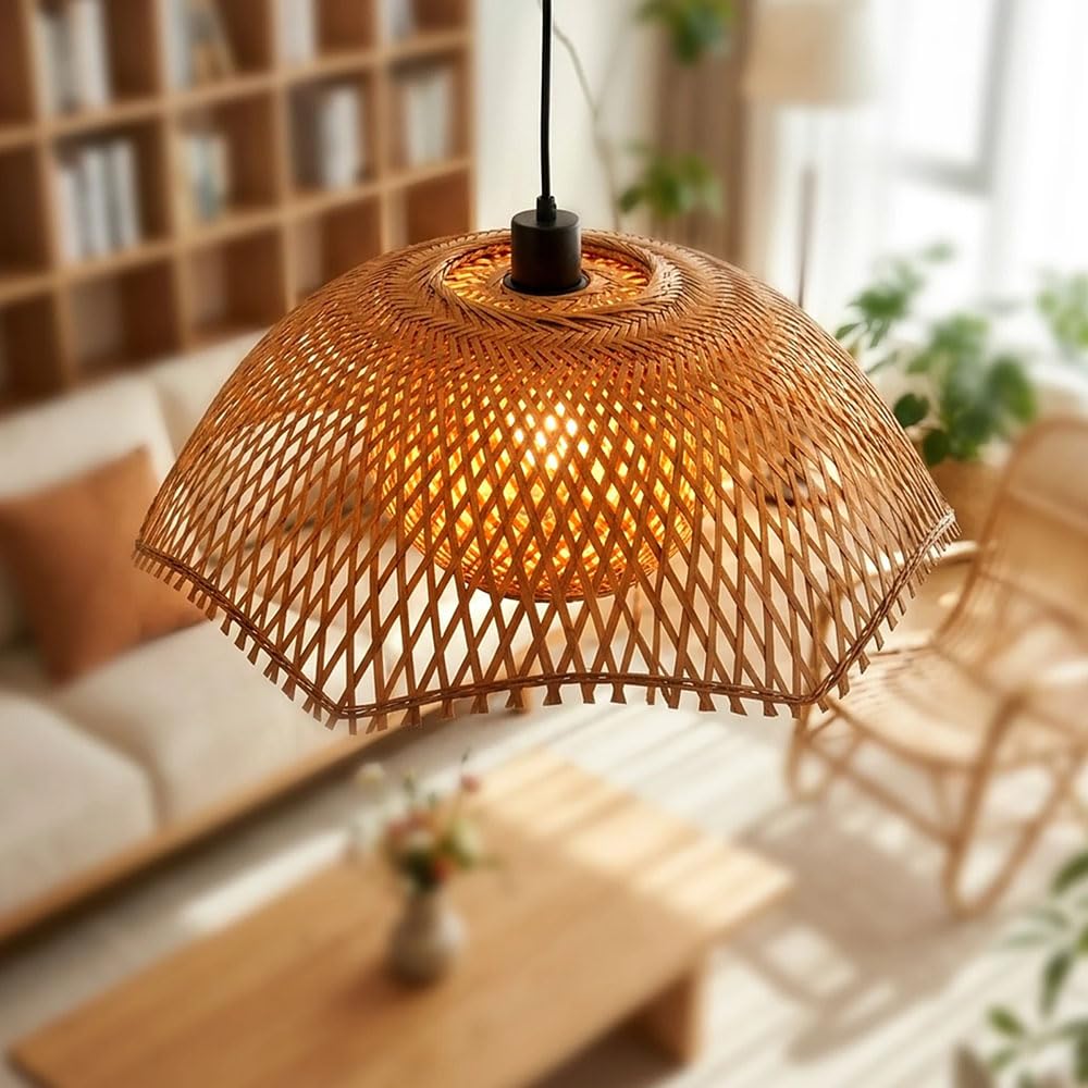Żyrandole Bambusowe W Stylu Boho, Duża Lampa Wisząca Z Rattanu 20,4 Cala, Oświetlenie Sufitowe Z Ręcznie Tkanym Abażurem Bambusowym Do Jadalni, Salonu, Sypialni (beżowe)