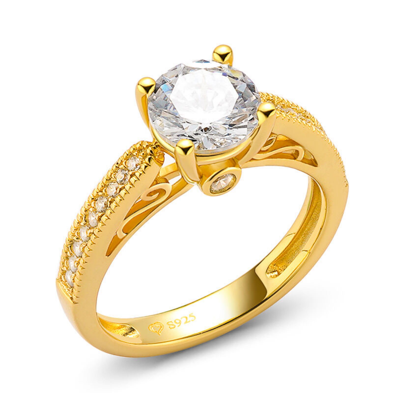 Jeulia Bague en argent sterling pour femme - oxyde de zirconium plaqué or - bague de promesse avec diamant - bijoux de fête et cadeau d'anniversaire personnalisé