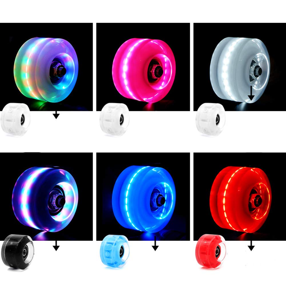 RLD Clignotant Quad Roller Skate Wheels Luminous Light Up Roller Skate Wheels avec roulements installés 4 Pack 32mm x 58mm