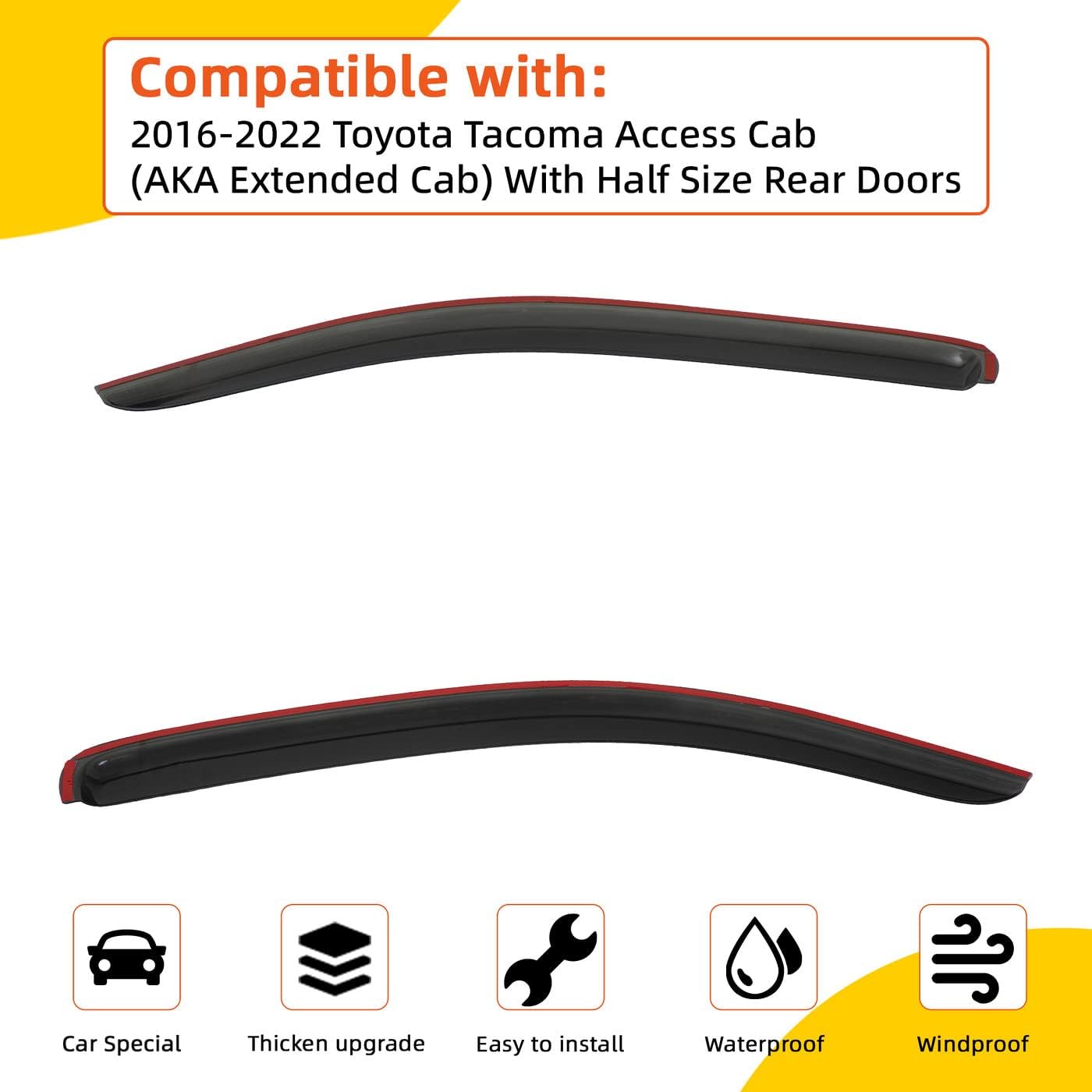 Window Visor Rain Guards Compatible with 2016-2022 Tacoma Access Extended Cab w/Half Size Rear Door Tape-On Wind Deflectors Vent Visors for Truck Car Accessories 2pcs