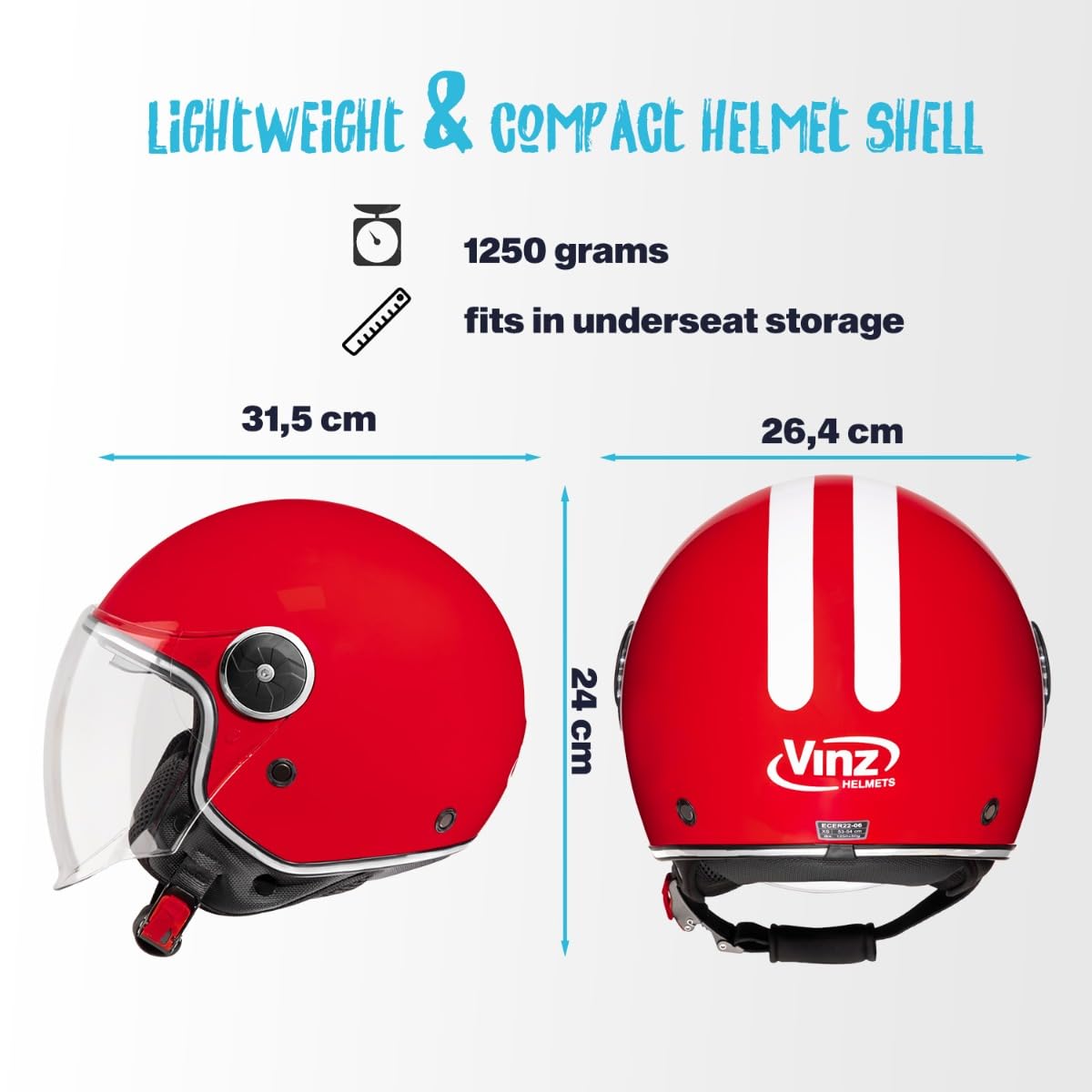 VINZ Arenas Jethelm mit Doppelvisier | Roller Helm mit Streifen & mit Sonnenblende | In Gr. XS-XXL | ECE 22.06 Zertifiziert | Motorradhelm mit Visier | Viele Farben Erhältlich