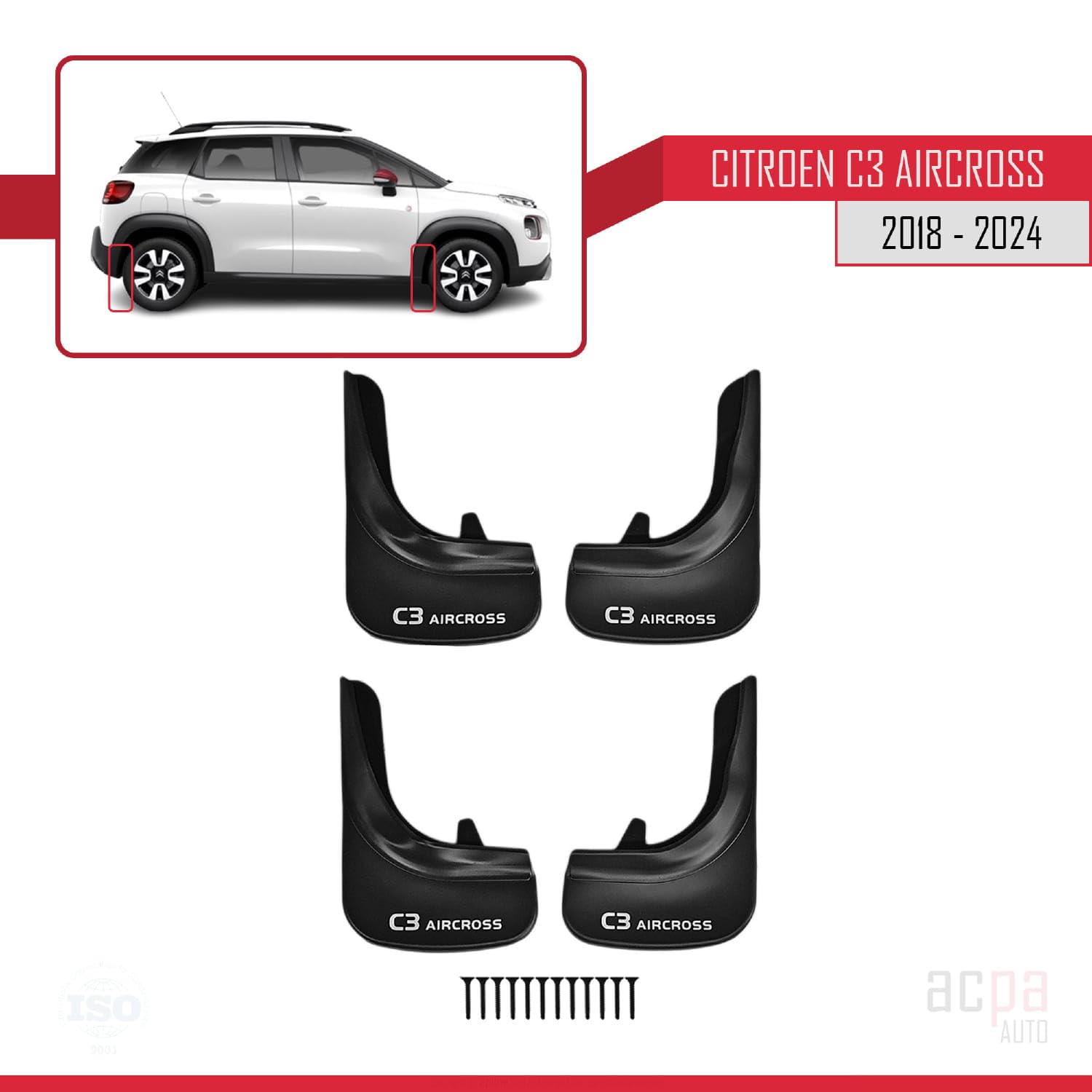 4-częściowy zestaw kompatybilny z Citroen C3 Aircross 2018-2024 przód + tył, zestaw 4-częściowy