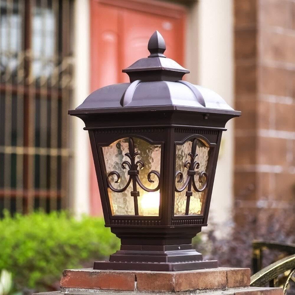QUSYZD Classic Aluminum Square Rustic Door Post Column Lantern Outdoor Garden Fence Pillar Light Waterproof Ip55 E27 Villa Patio Decor Street Lighting Column Gate Courtyard,