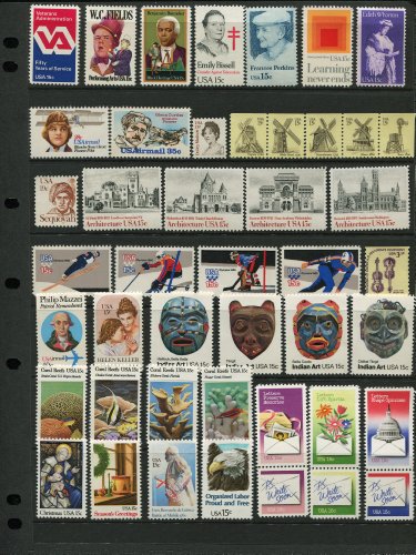 COMPLETE MINT SET OF POSTAGE STAMPS ISSUED IN THE YEAR 1980 BY THE U.S. POST OFFICE DEPT (45 Stamps)