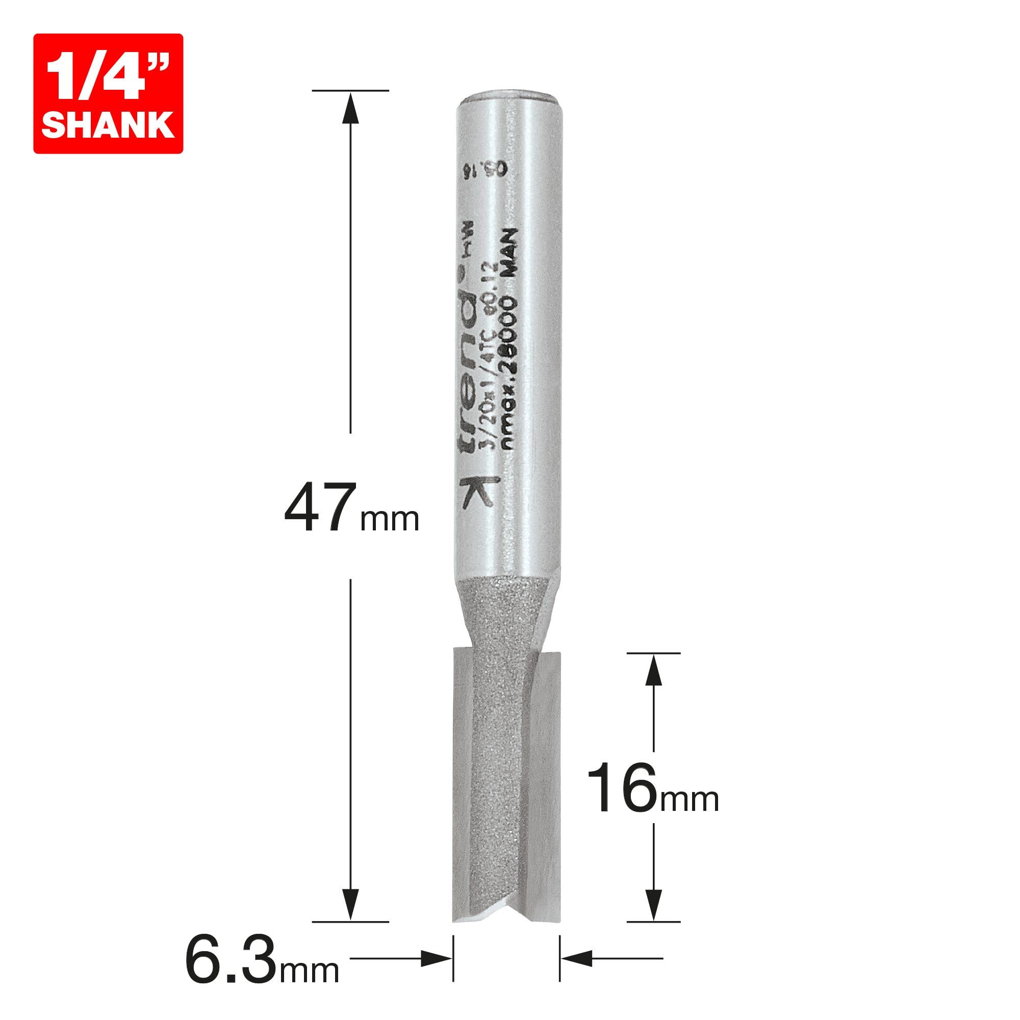Trend Profesjonalny frez prosty dwupiórowy do frezarki górnowrzecionowej, trzpień 1/4 cala, średnica cięcia 6,3 mm, długość cięcia 16 mm, węglik spiekany (TCT), 3/20X1/4TC