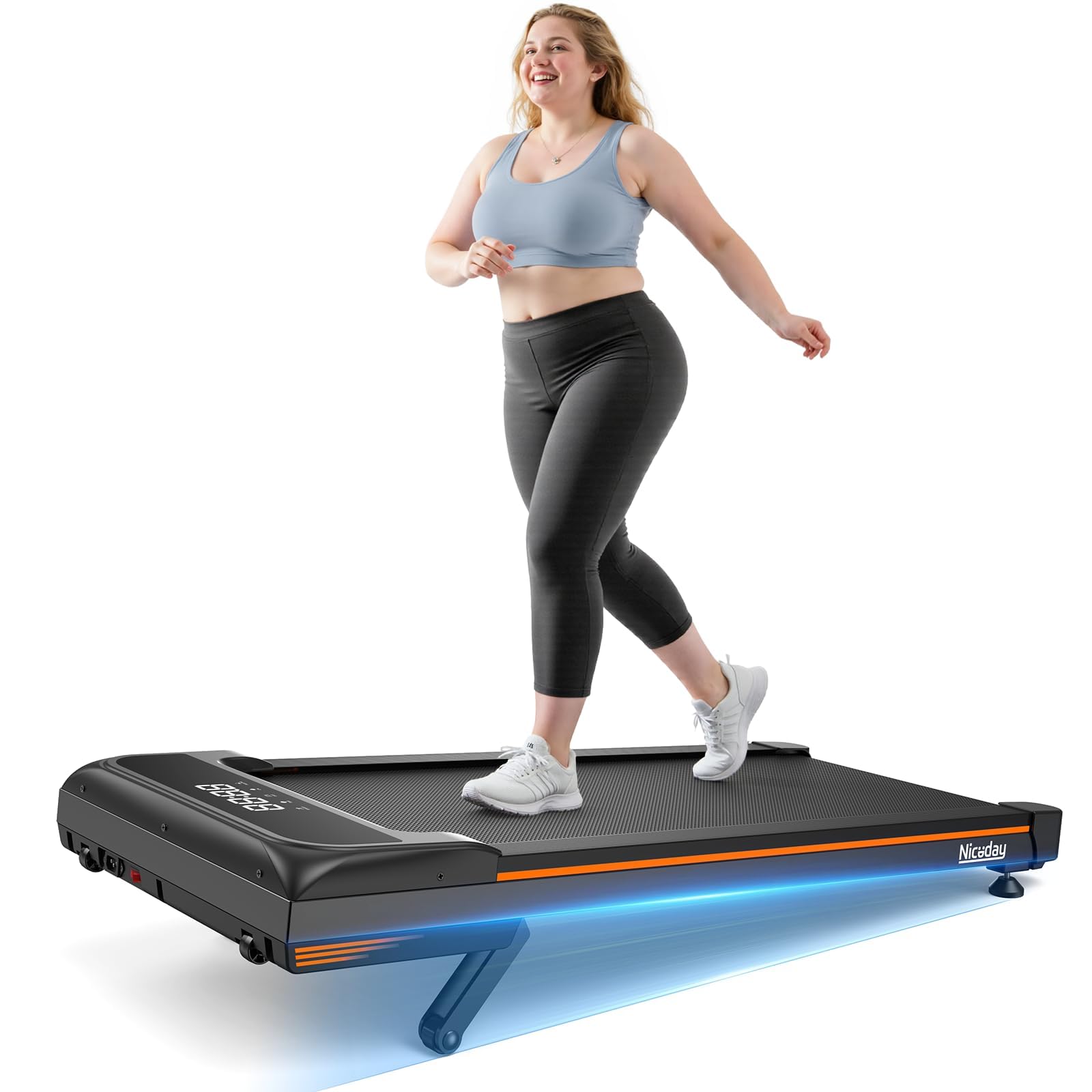 niceday walking pad treadmill with 10% auto incline, 400lbs capacity, under desk treadmill for home office, 3hp super quiet brushless, 16.5" widened running belt, magnetic remote & preset goal