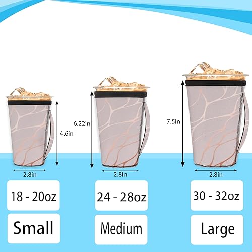 Miniatura 2 de Funda de café helado con textura de oro rosa con asa, funda de neopreno reutilizable con estampado de mármol para bebidas frías, bebidas, 30 onzas,