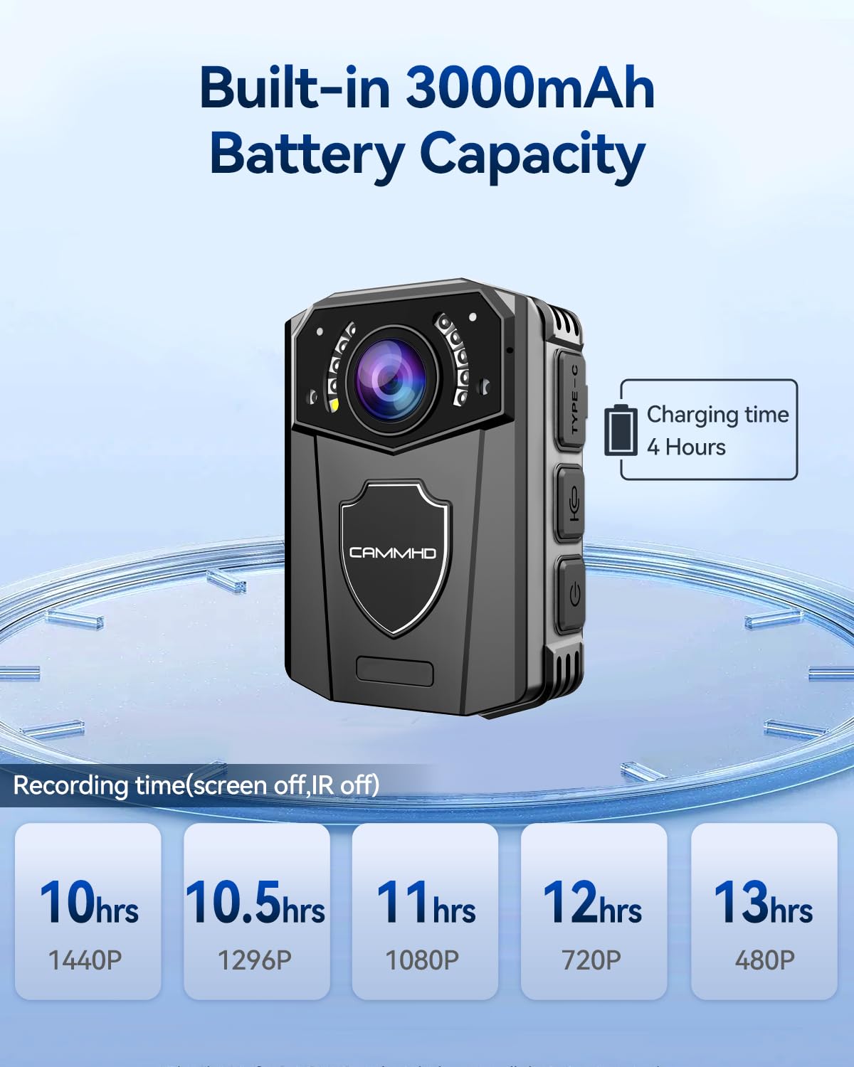 CAMMHD 1440P Camera Pieton Z3 32G 3000mAh 8-10 Heures | Infrarouge Body Cam Vision Nocturne avec Vidéo et Audio Camera de Corps pour la Police Pompiers Personnes etc