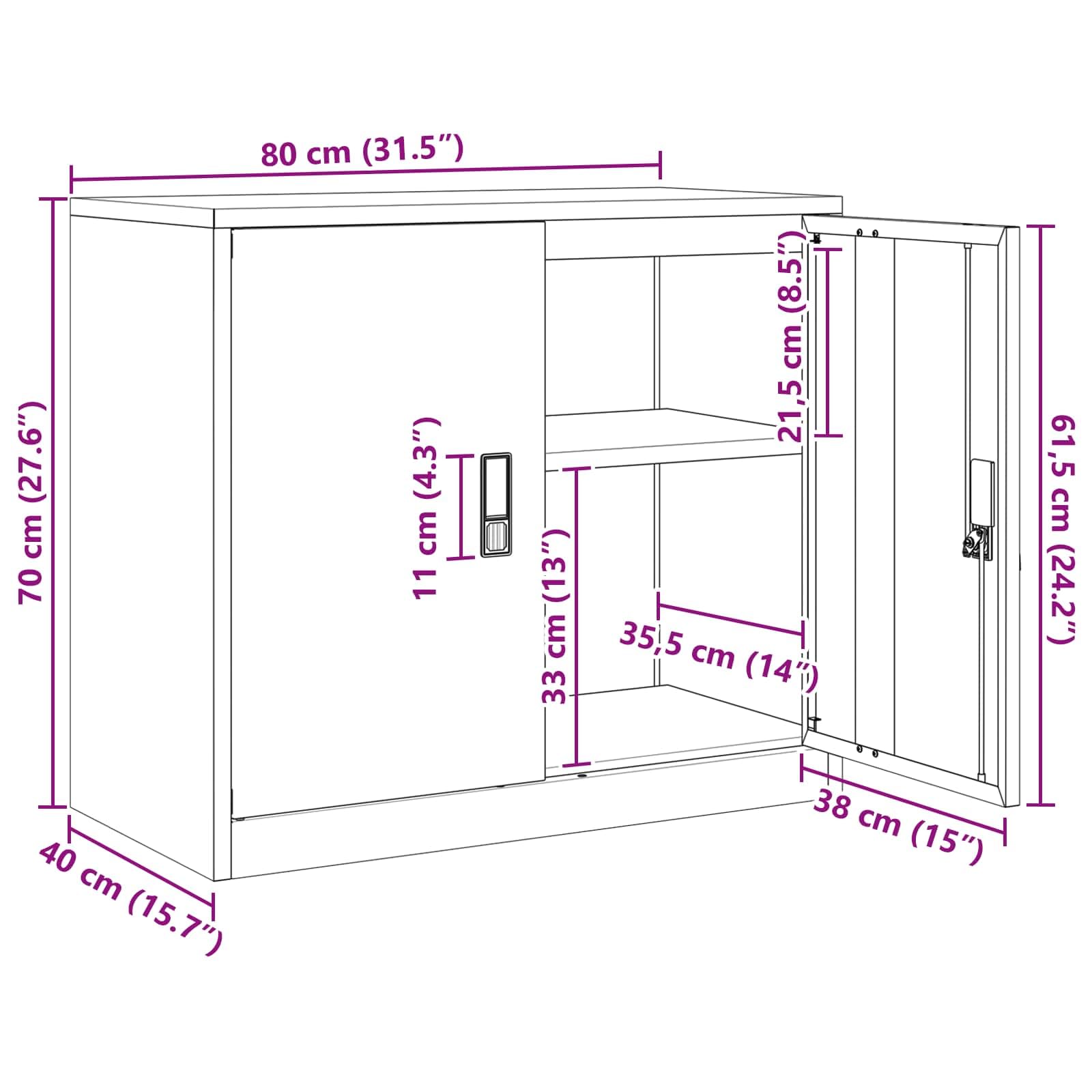 Armadio portaoggetti, 80 x 40 x 70 cm, in acciaio, con ante chiudibili, per ufficio, casa, studio, archiviazione, documenti, cartelle, metallo, durevole