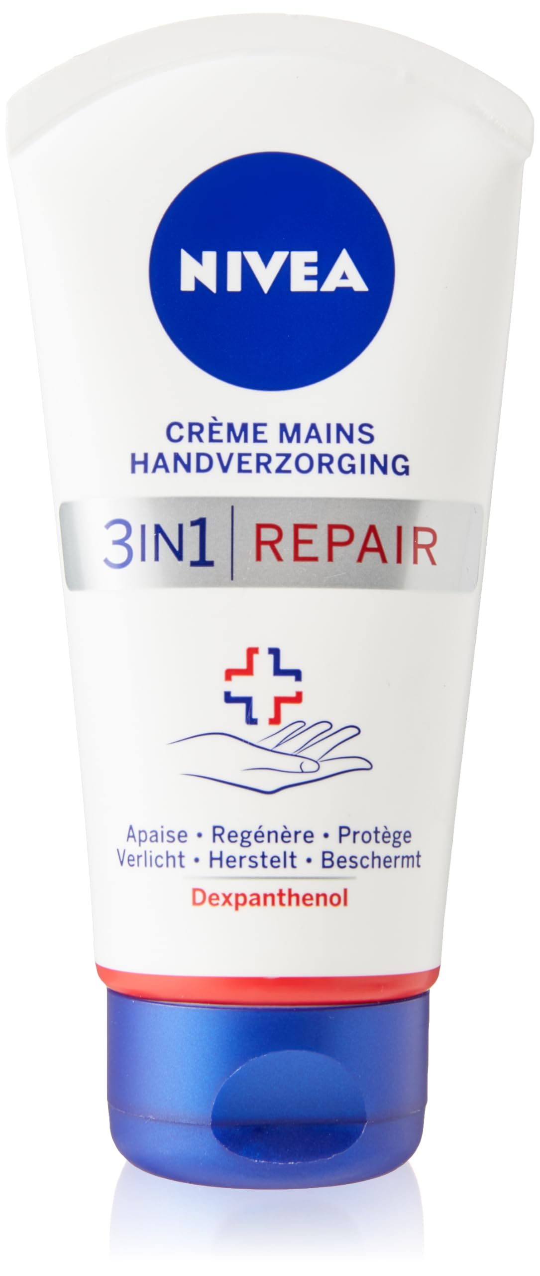 NIVEA Crema Mani 3 in 1 Ripara Pelle Molto Secca e Ruvida (1 x 75 ml), Cura Mani Idratante Formula Ricca e Non Grassa, Crema Idratante Riparante Dexpanthenol