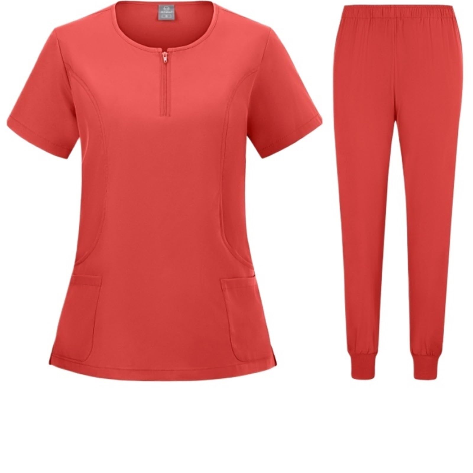 AHUFGN Nurse Scrubs Women Medical Uniform Elastic Scrub Set Hospital Surgical Scrubs Tops Pants Nurse Nursing Workwear Doctors Clothes(Color 10,XL)