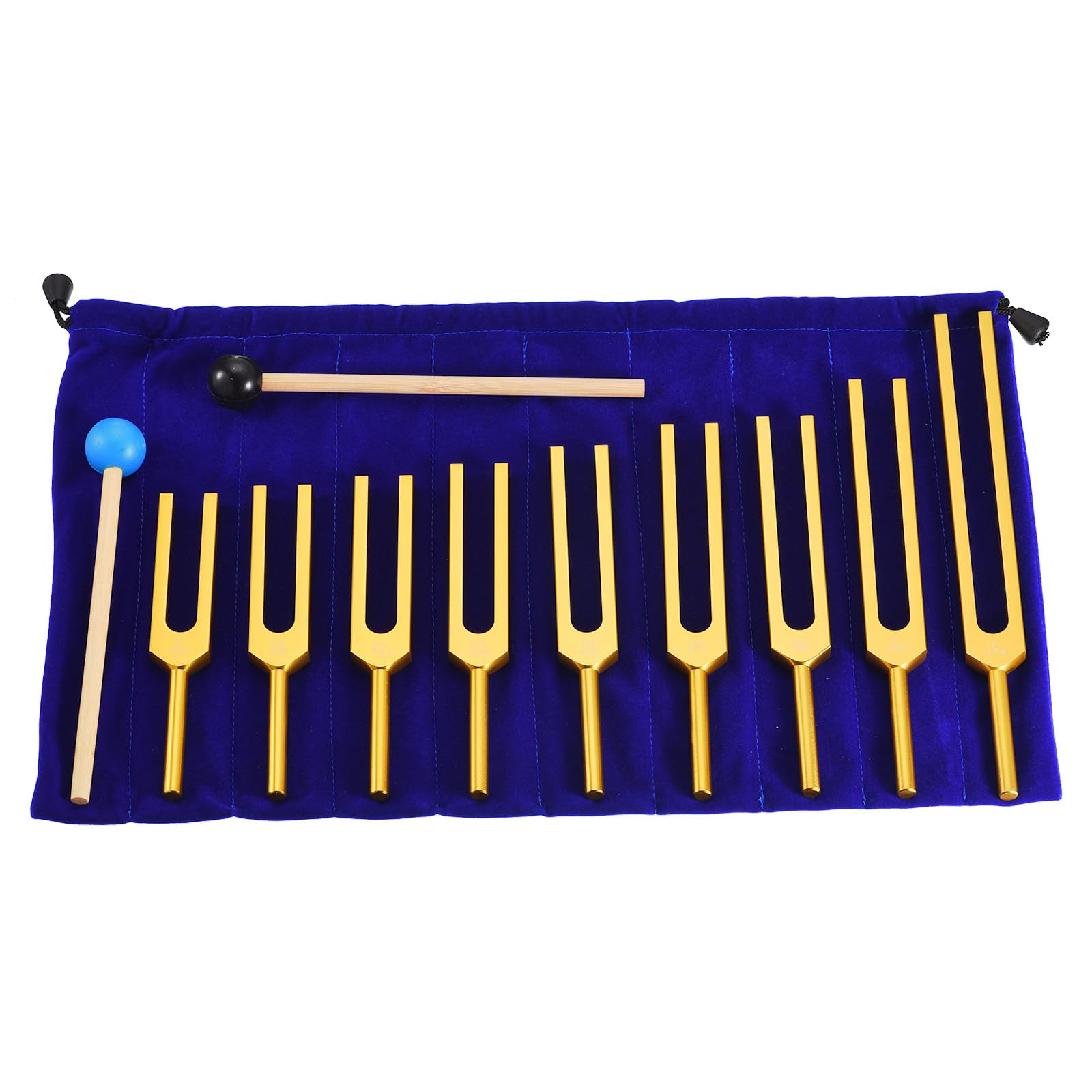 QUARKZMAN Diapasón Diadema Juego 9uds Dipasón Diademas Aluminio Aleación para Instrumento Tratamiento Yoga Sonido Prueba Afinación Horquilla Juego Dorado con Goma Mazo y Bolsa