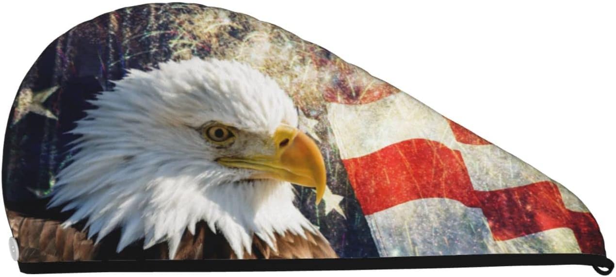 American Flag Eagle Fireworks Print Microfiber Hair Towel Absorbent Quick Dry Hair Drying Caps For Drying Curly,Long Thick Hair